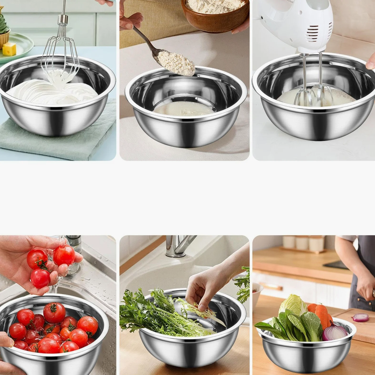 Juego de Bol para Mezclar con Tapa Herméticas de Acero Inoxidable, Juego | Ideales para preparar y conservar alimentos en el frigorífico Para Aliños,