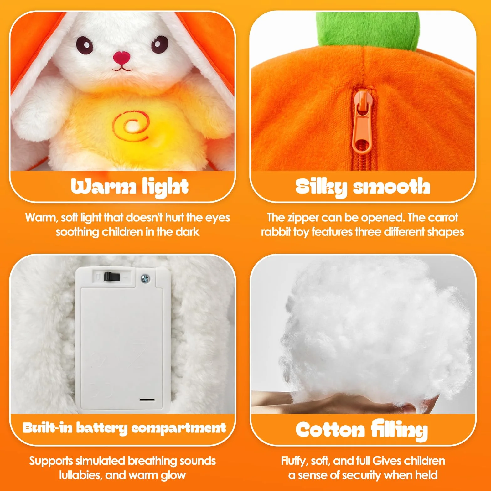 Peluche musical para bebés con respiración, conejo blanco, ayuda a dormir