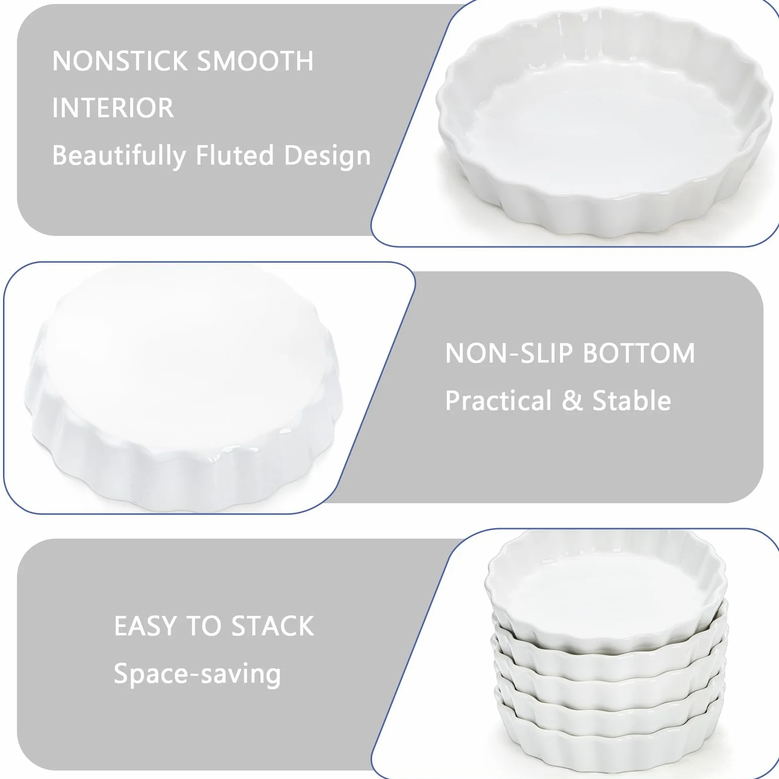 Foraineam Juego de 8 piezas de porcelana poco profunda Ramekins, 5 onzas de crema Brulee Ramekin Platos redondos para hornear Ramekins Set