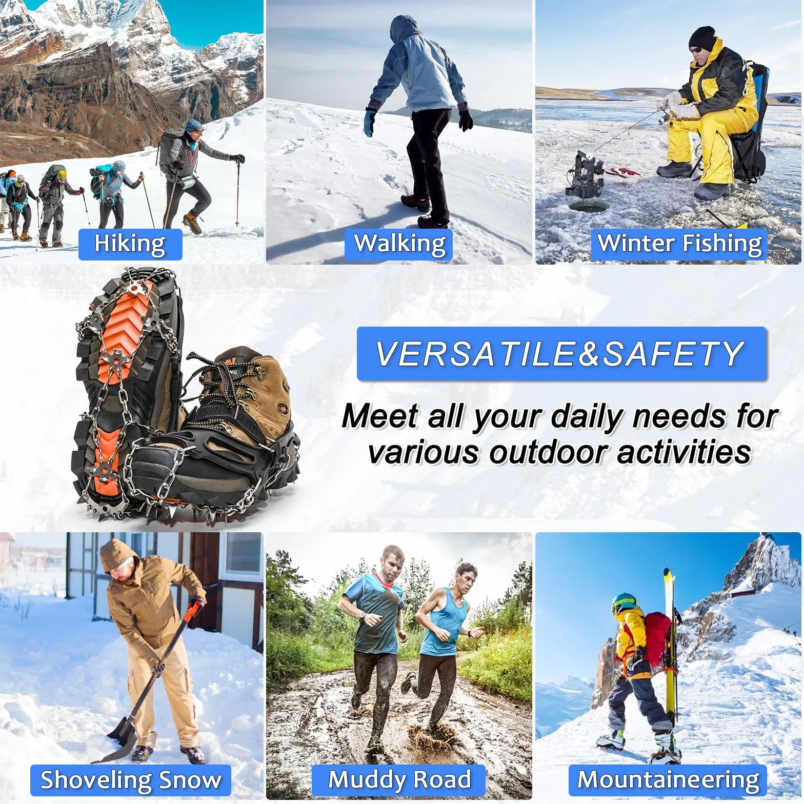 HONYAO Crampones Nieve Hielo Zapatos Ligeros Trail Running Antideslizante Excursiones Pesca Caminata Alpinismo