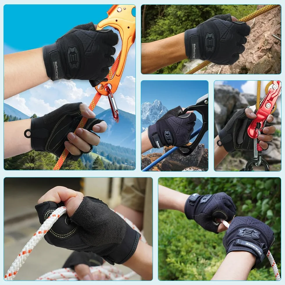 Seibertron Half Finger Padded Palm Climbing Gloves for Rock Climbing, Rescue, Outdoor Sports