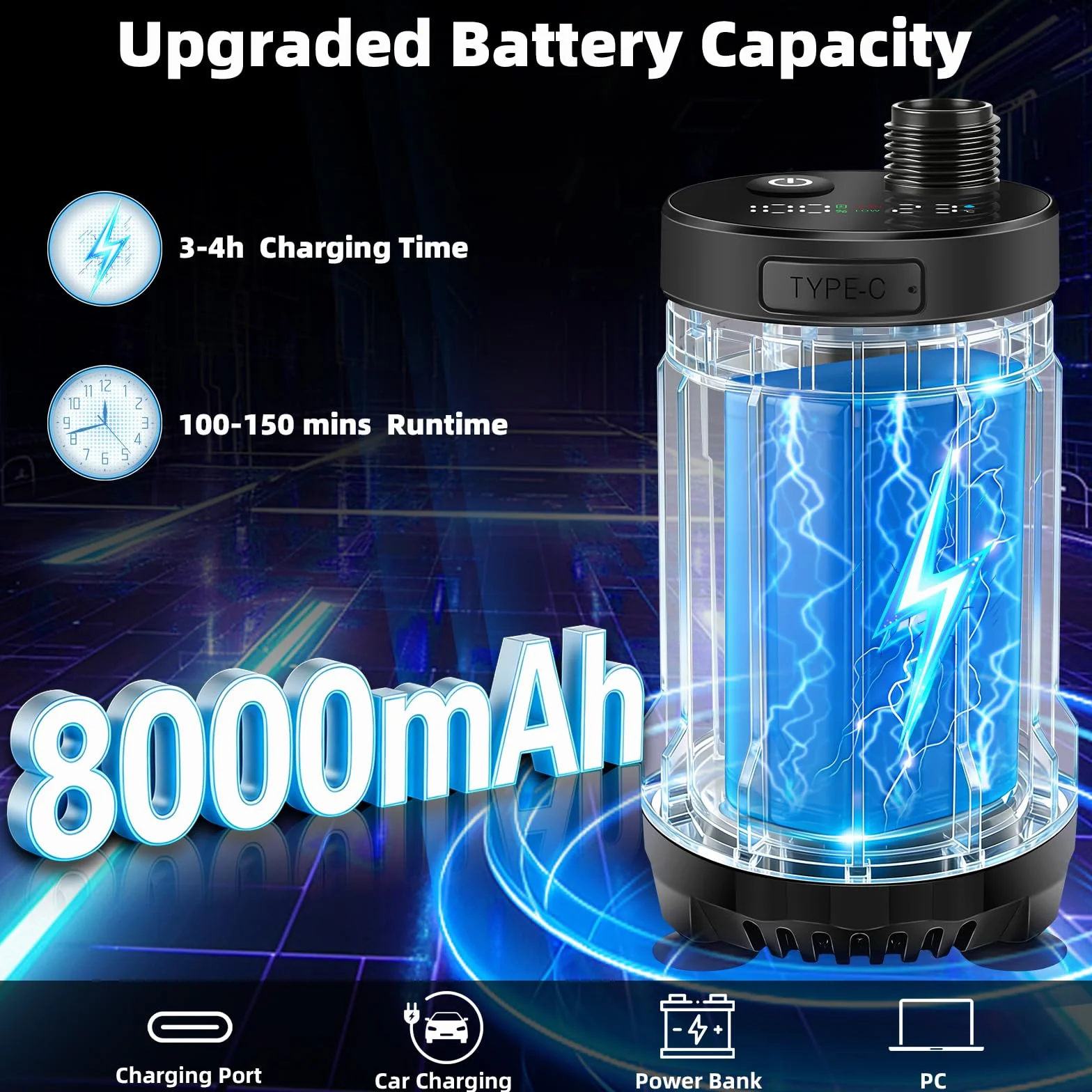 Uplayteck Ducha Portatil Camping, Ducha Electrica Recargable 8000mAh IPX8, 150 Minutos Autonomia