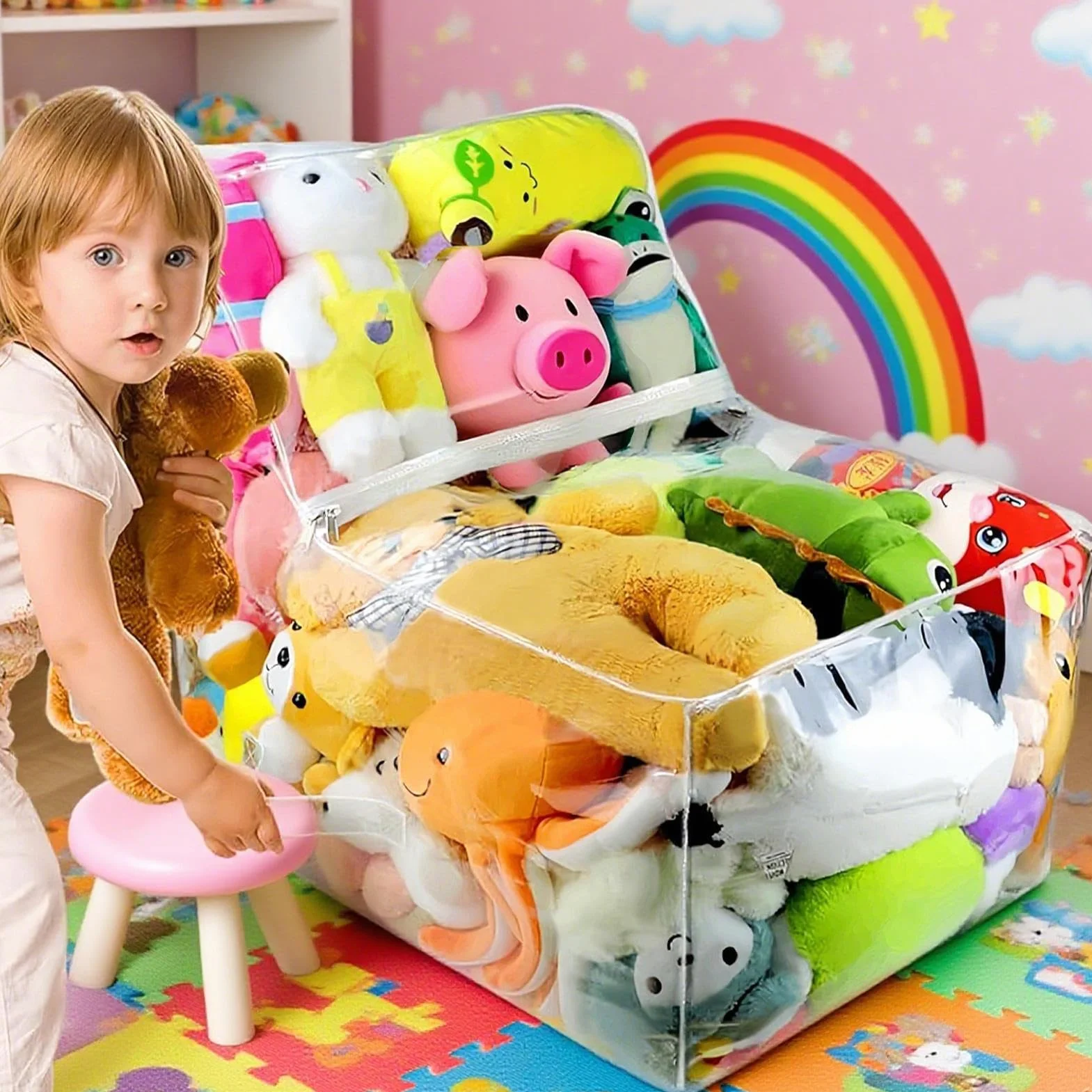 Sillon Transparente para Peluches | Funda Transparente para Silla De Puf De Animales De Peluche | Impermeable, Resistente Al Polvo, PVC, Sin Relleno Incluido