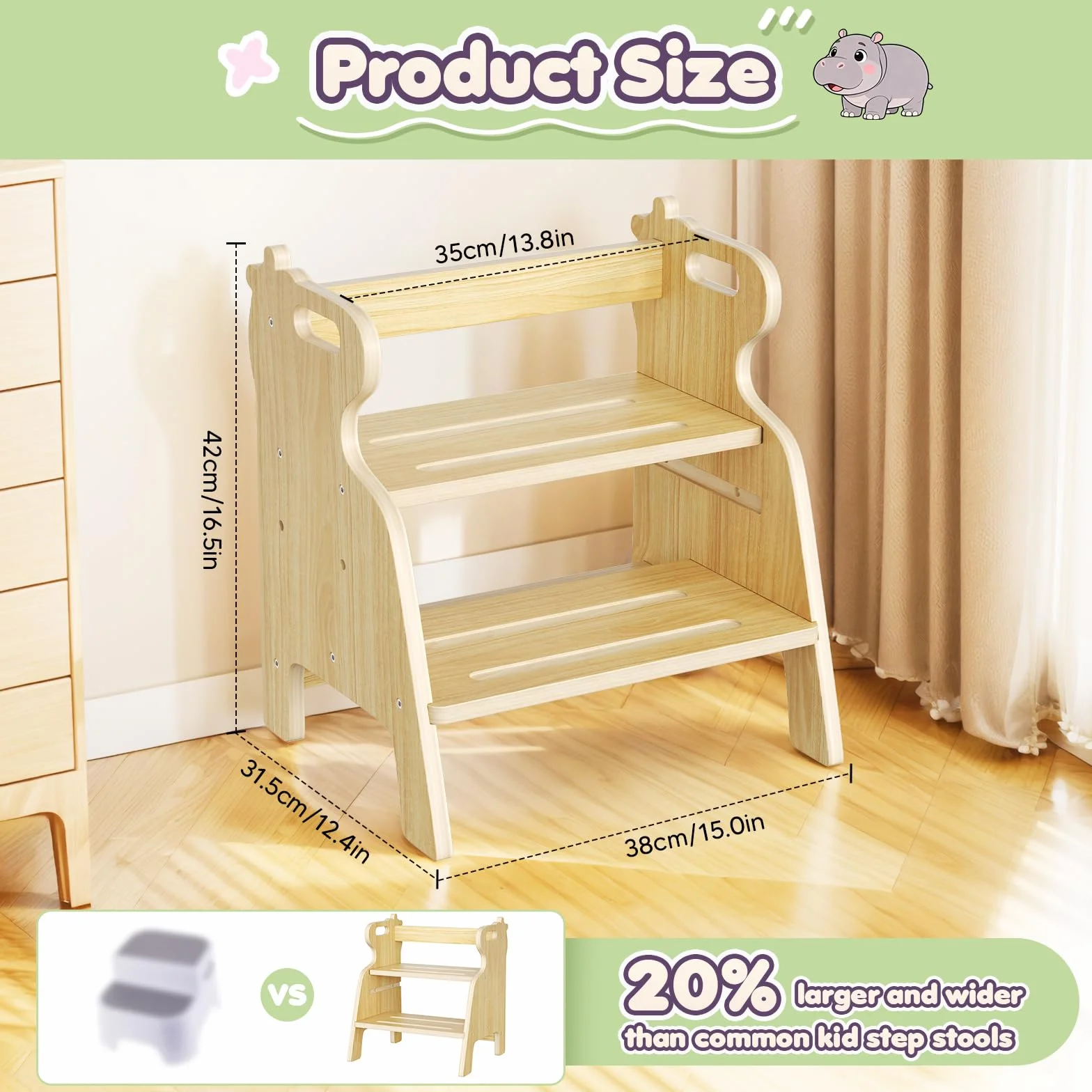 Taburete de Madera para Niños con 2 Escalones - Banqueta para Dormitorio, Baño, Cocina