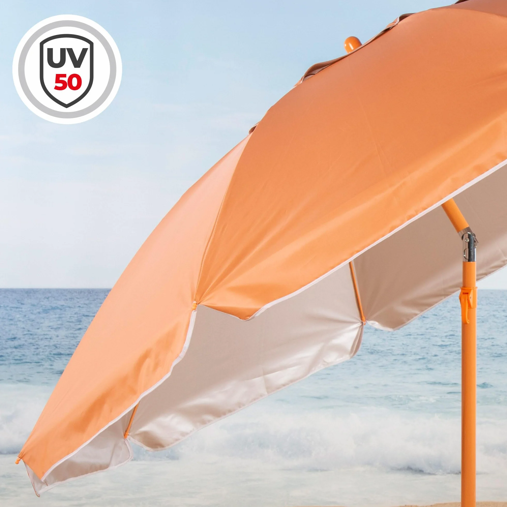 AKTIVE BEACH Sombrilla de playa inclinable D220 cm Naranja protección UV50 8 varillas Material oxford ventilación exterior