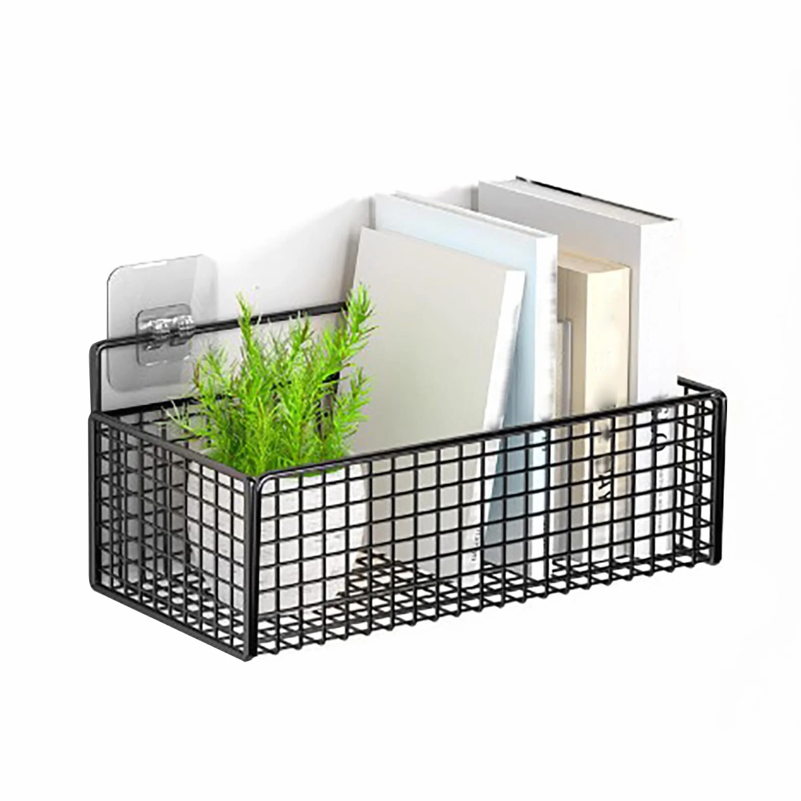 Tyenaza Cesta de Almacenamiento de Pared, Cestas de Almacenamiento de Metal Colgantes, Soporte de Pared de Cesta de Alambre de Metal, Sin Taladrar, para Dormitorio, Baño, Cocina, Negro(27x15x9cm)