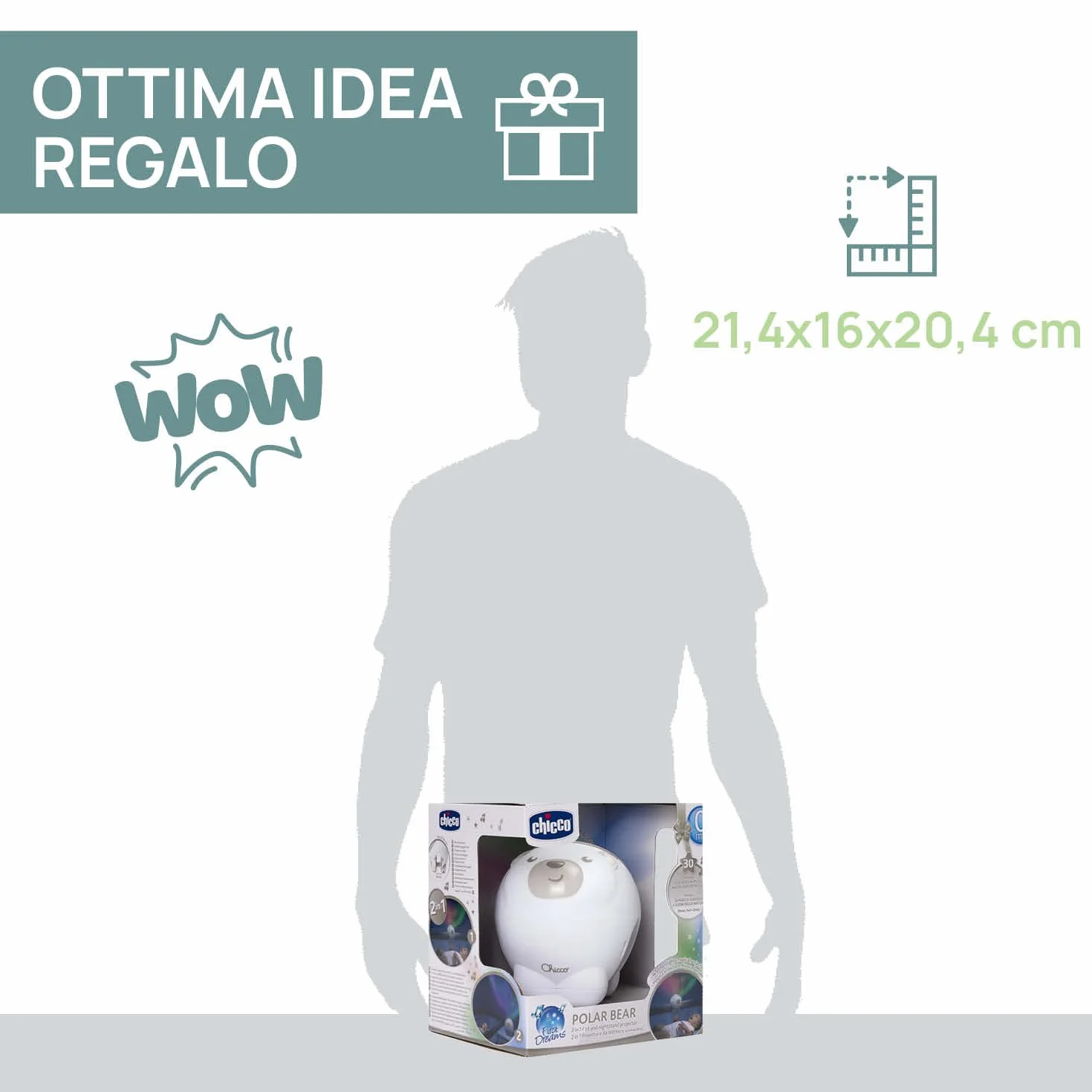 Chicco Proyector Oso Polar 2en1, Proyección Aurora Boreal, 30 Minutos Música Clásica, Sonidos Naturaleza, +0 Meses, Beige