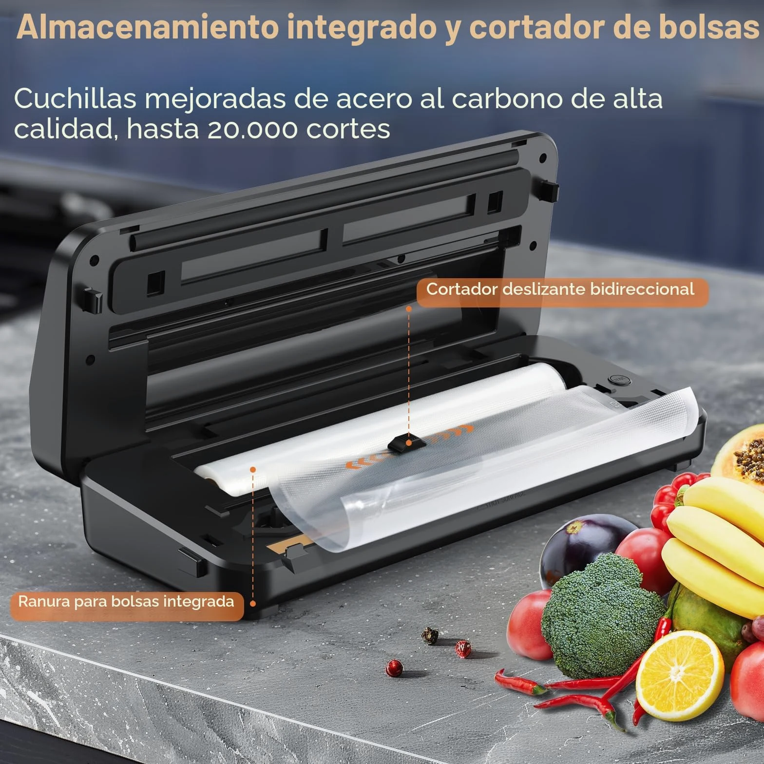 Envasadora al Vacio, 80KPA Domestica 8-EN-1 Maquina Envasar al Vacío Profesional Modos de Alimentos Seco y húmedos, 2 con bolsa enrollable 11 bolsas de vacío y cortador integrad