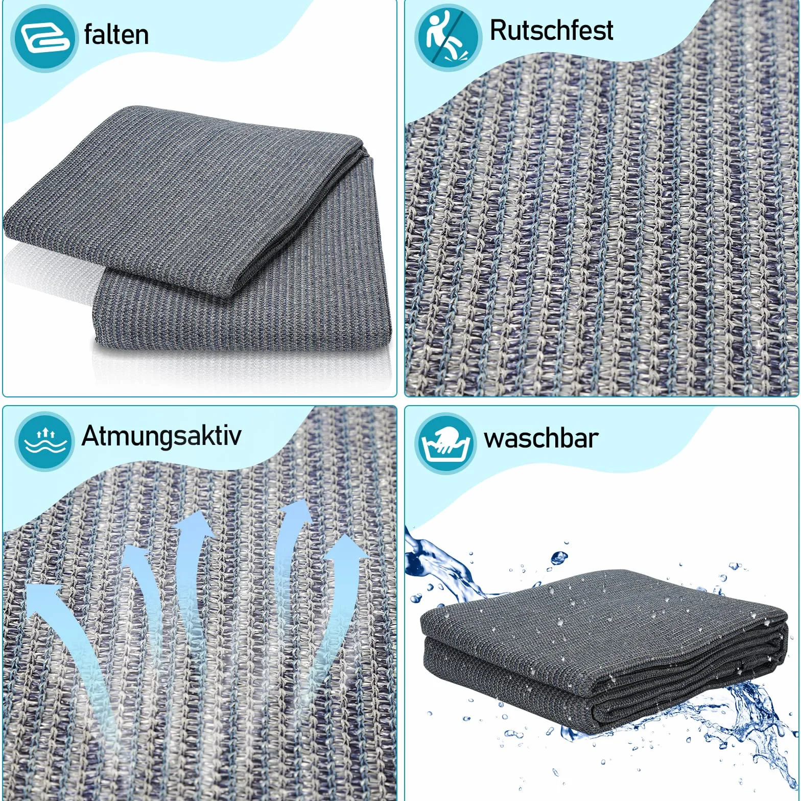 Alfombra para Toldo Transpirable Antideslizante Lavable Camping Exterior 12 Agujeros 13 Clavijas Bolsa Transporte Gris Azulado