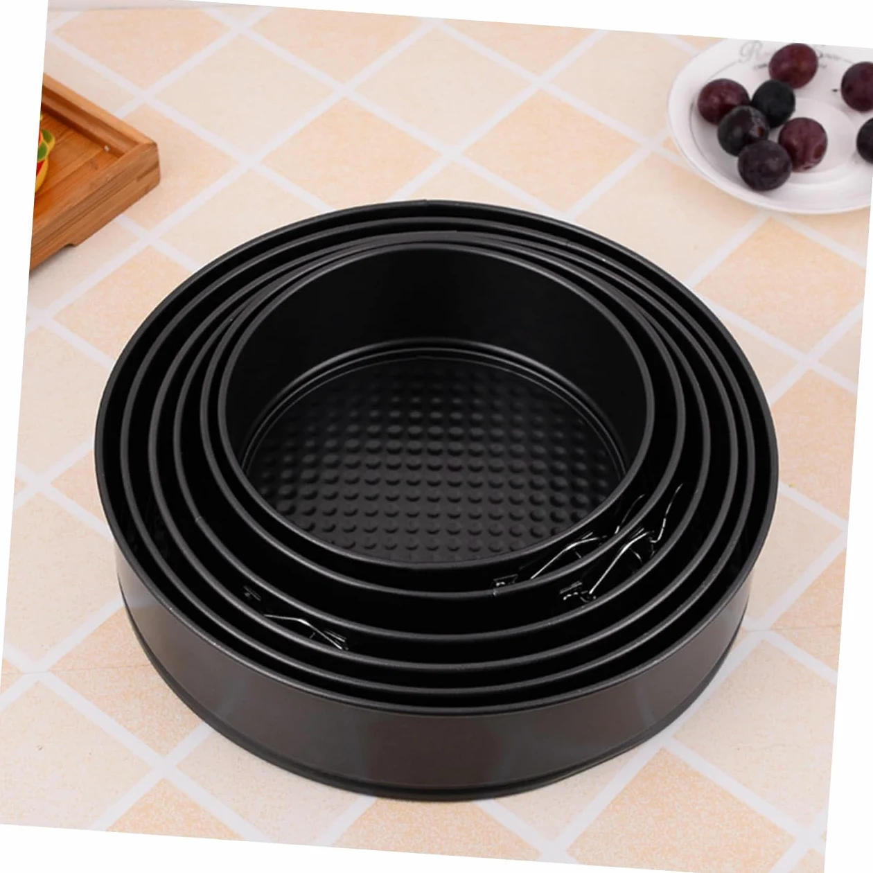 Molde Redondo Hebilla para Tartas 6 Piezas de Acero al Carbono | Negro, Fondo en Forma de Panal, Uso en Casa y Fiesta, Apto para Frigorífico
