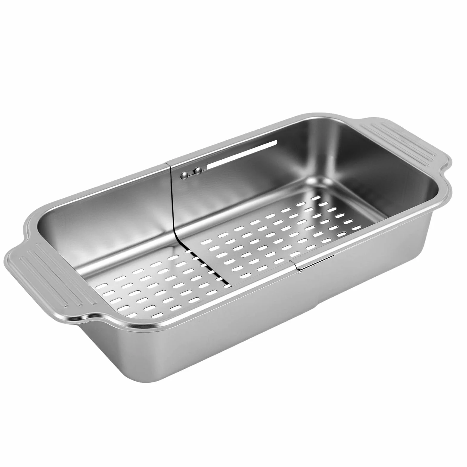 Colador para cocina, fregadero con asas dobles, extensible, colador de pasta de acero inoxidable 304, colador para fregadero de cocina, color plateado