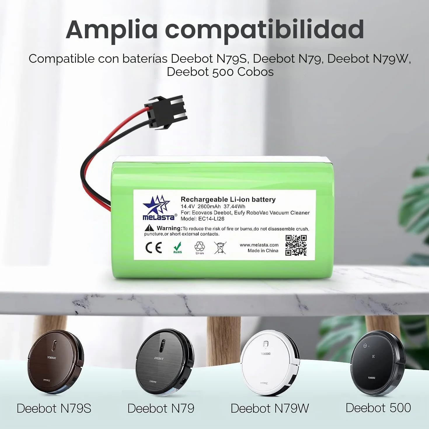 14.4V 2600mAh Li-Ion Batería de Reemplazo para Conga Excellence 950 990 1090 1790 1990 Ecovacs Deebot N79 N79S DN622, Eufy RoboVac 11,11S,12,15C 15T,30,30C,35C, IKOHS NETBOT S14 S15