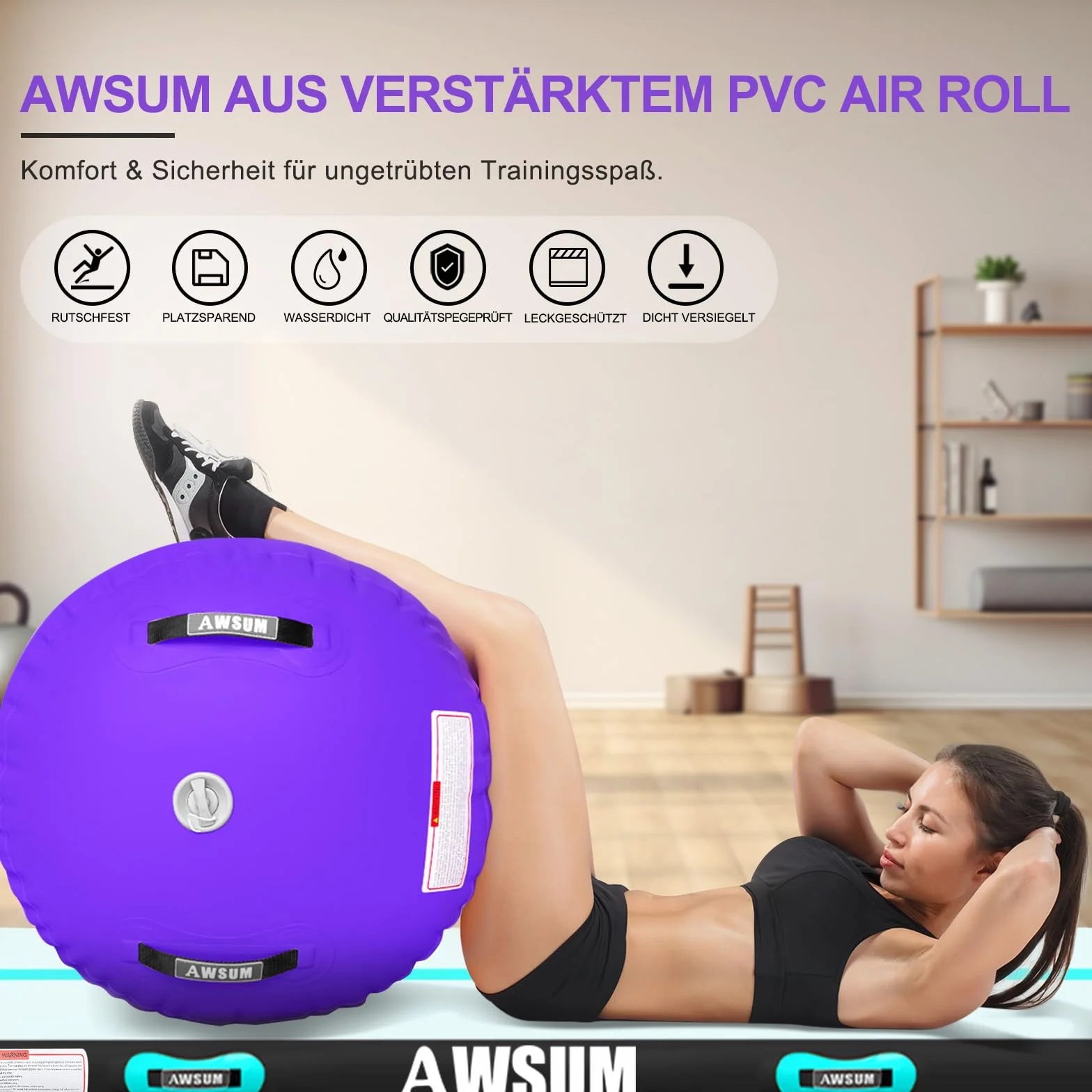 Rodillo inflable de aire 100/120 cm con bomba de aire para yoga entrenamiento de equilibrio