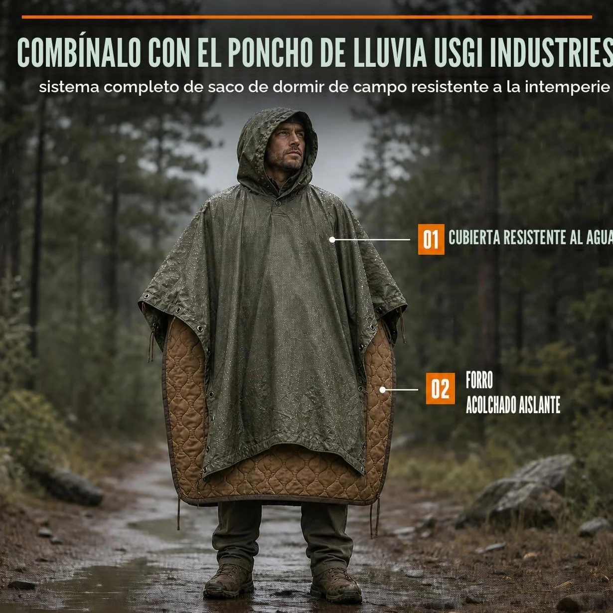 USGI Industries Manta Militar Woobie Manta de Camping Aislamiento térmico Forro de Poncho Grande Portátil Aislante Resistente al Agua