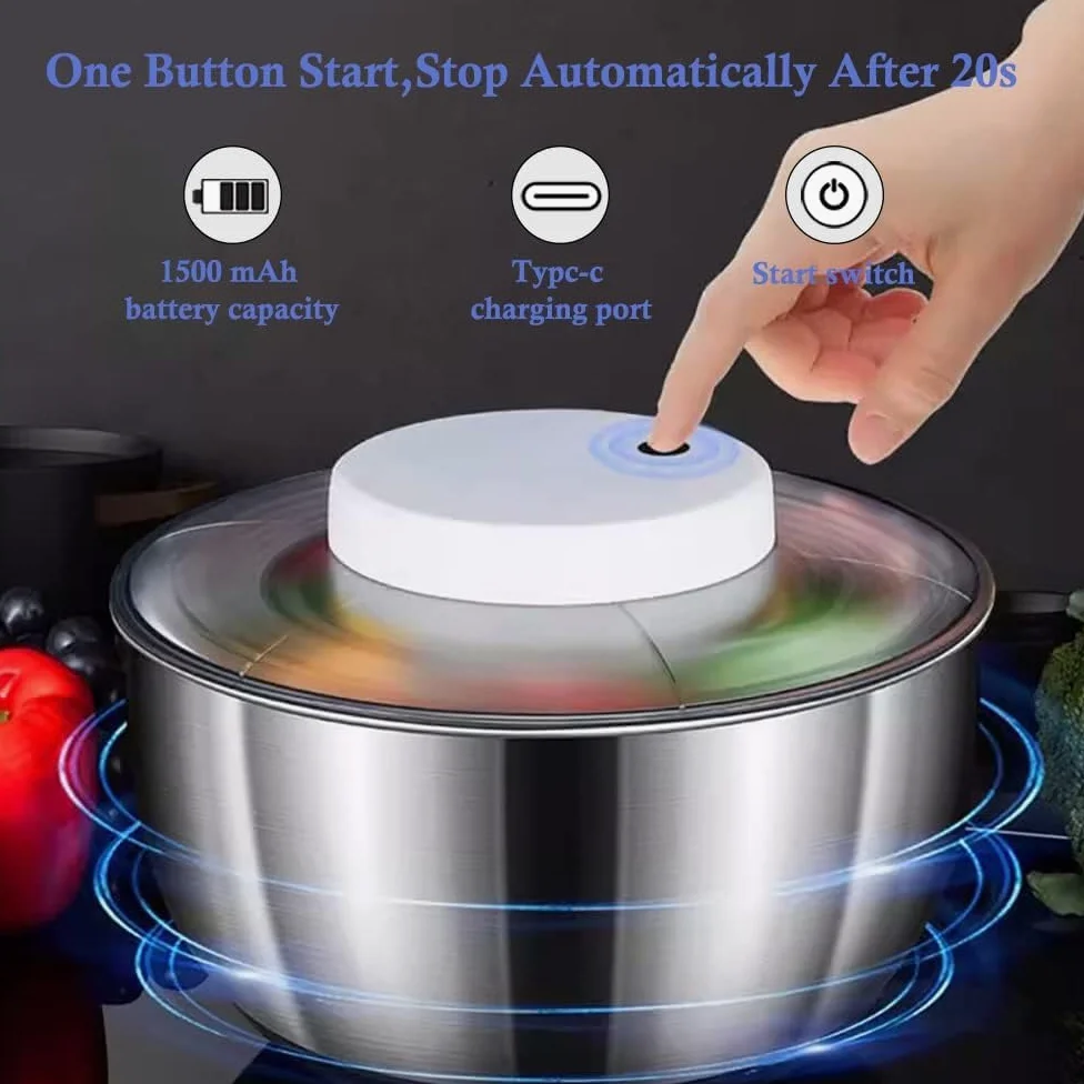 Centrifugador eléctrico de ensalada, recargable por USB, secadora de lechuga de 4,5 L, lavadora de verduras sin BPA con cesta de drenaje para lechuga fresca, verduras y frutas