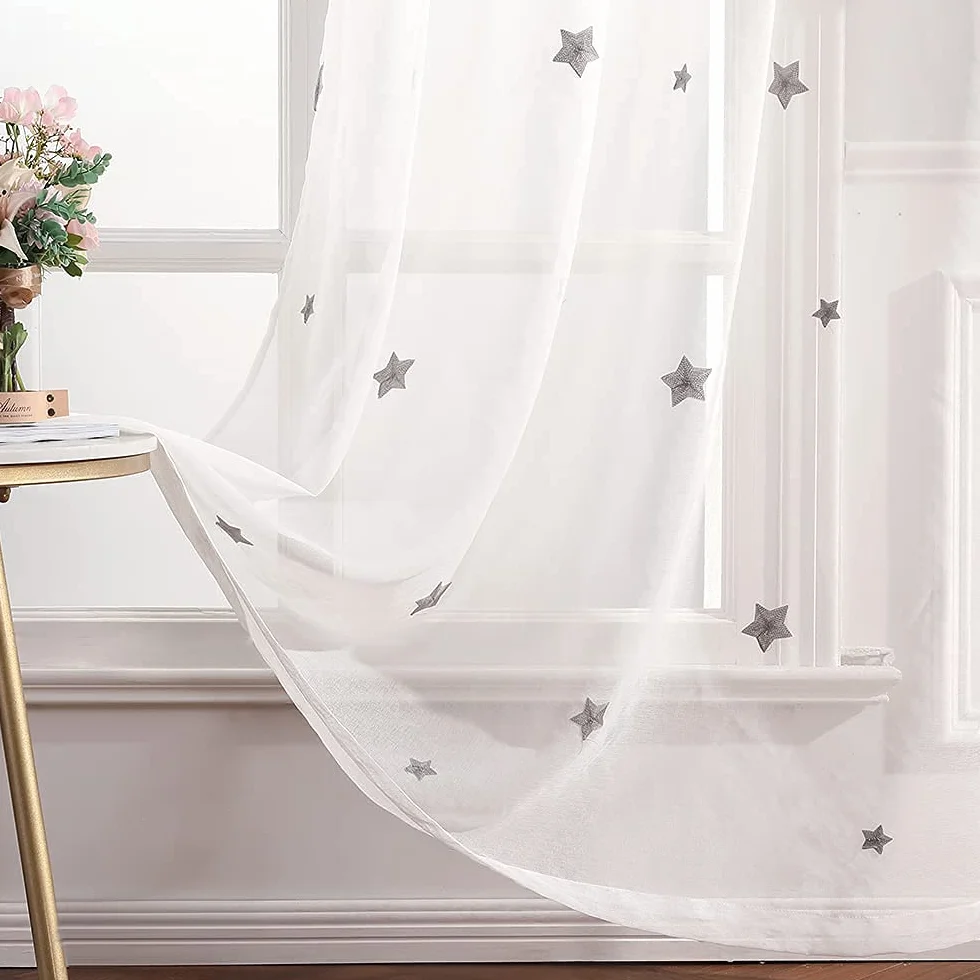 MIULEE Cortina Visillo Bordado Translucido 140x145cm Gris 2 Hojas