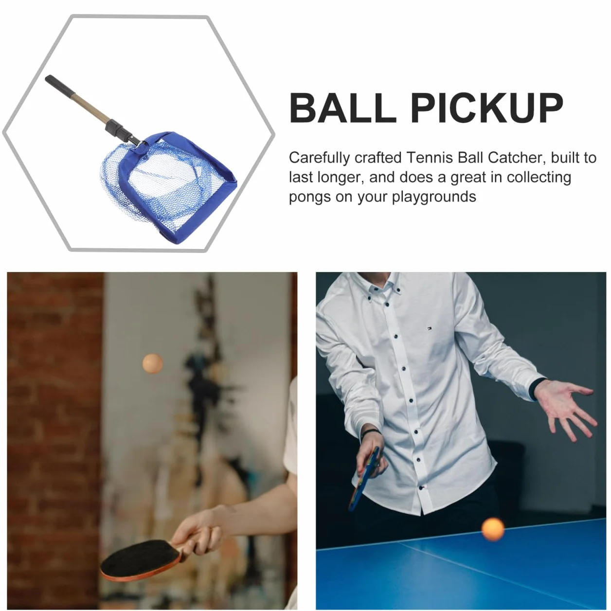 Ciieeo Recogedor de Balones de Ping Pong Portátil Mango Telescópico, Red Plegable Azul para Tenis de Mesa