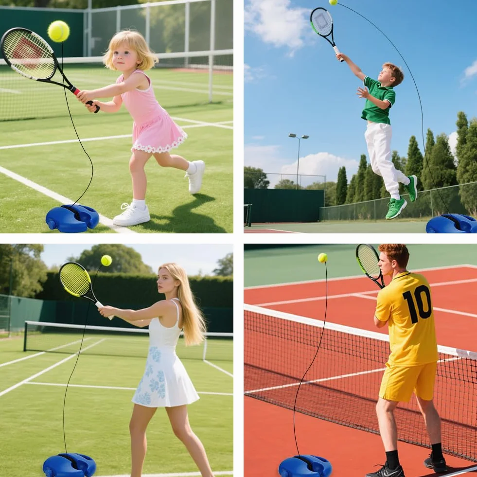 Juego de entrenamiento de tenis, tabla de base con 2 pelotas de tenis, equipo de tenis portátil, pelota de tenis, práctica de tenis con cuerda, set para exteriores, jardín, parque, para niños y
