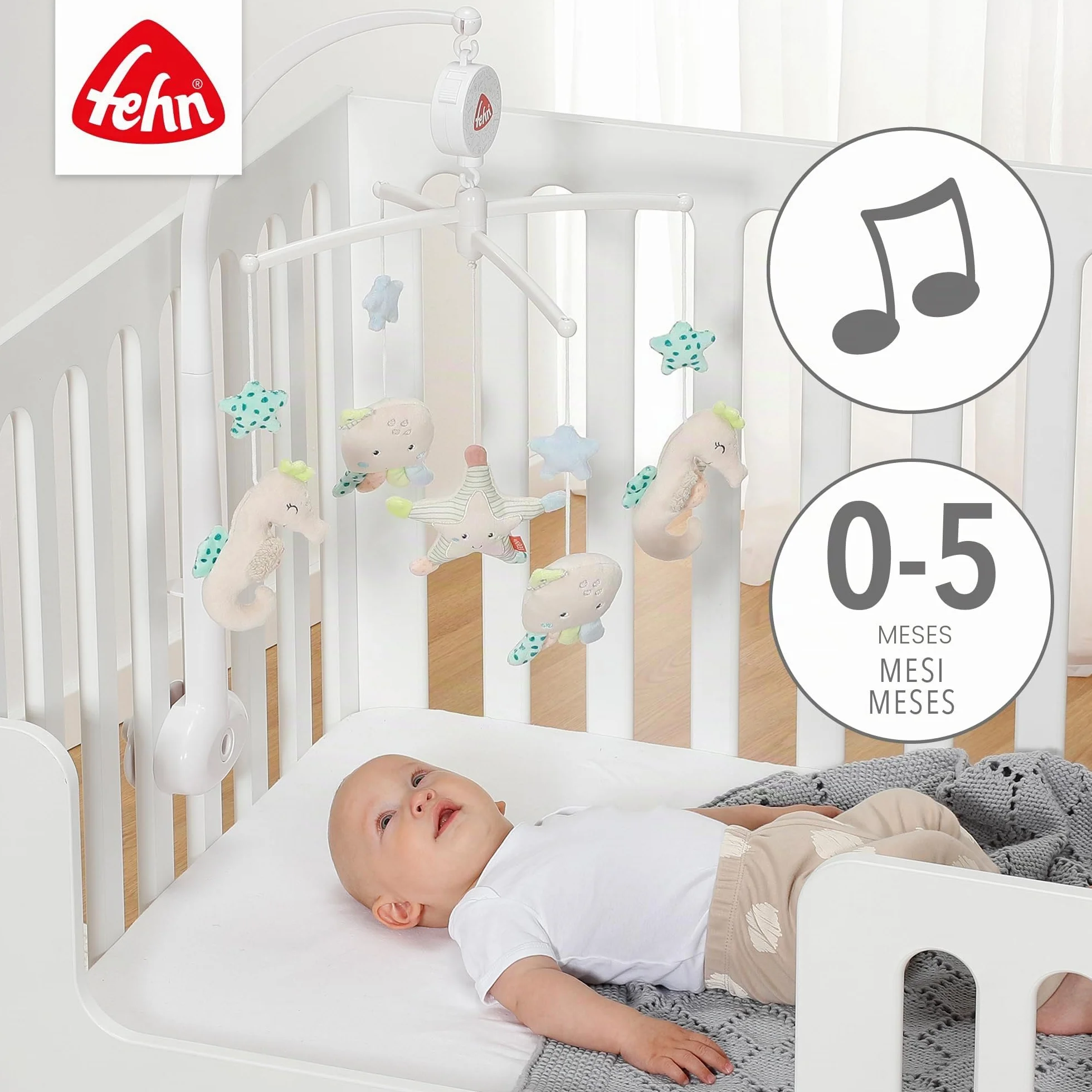 Fehn Música móvil Meereskinder - Mobile a carica con melodia para bebés 0-5 meses