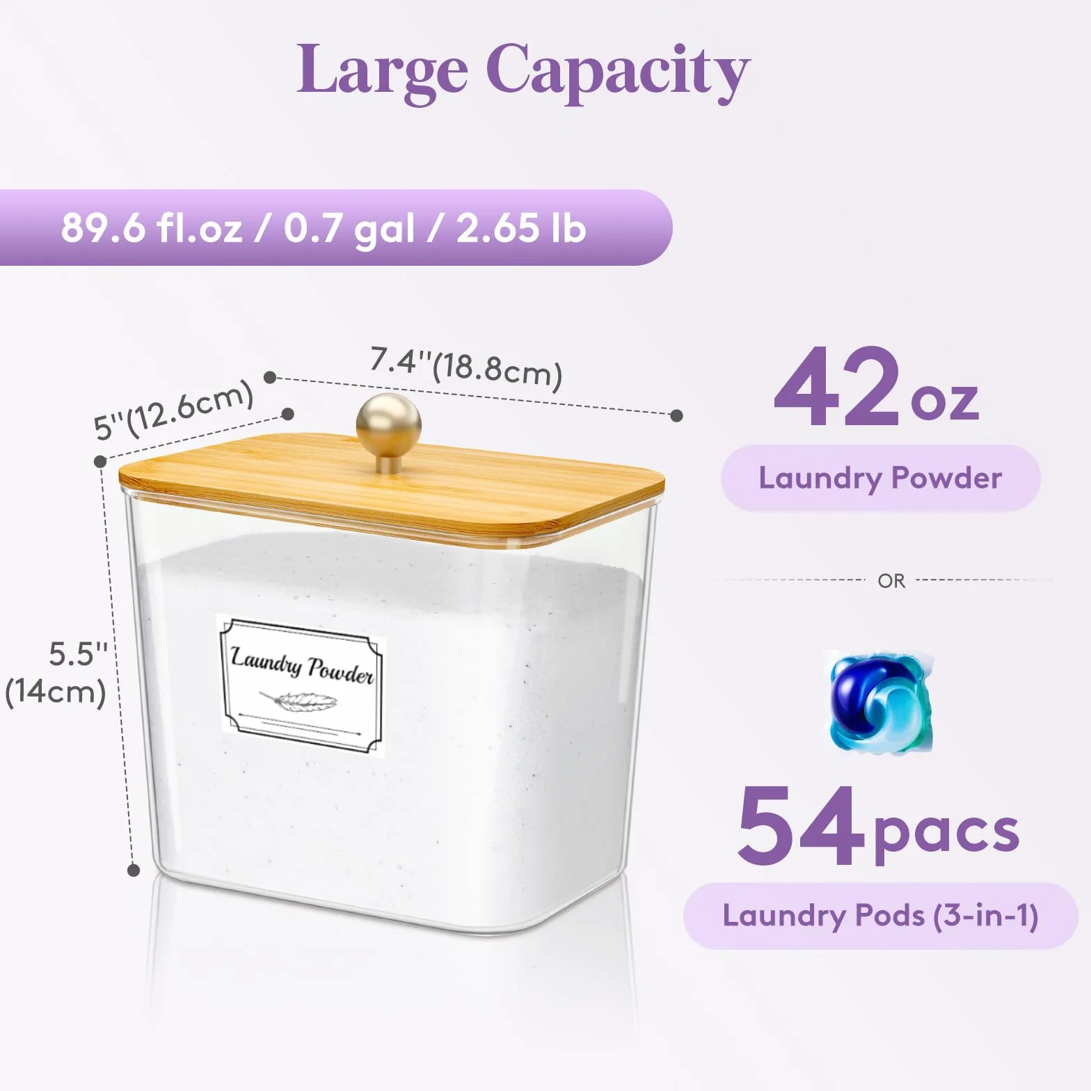 Lifewit 2700 ml Contenedor Detergente Polvo Con Tapa de Bambú, Lavanderia Organizador, Pastillas Lavadora Caja de Almacenamiento de Plástico, Contenedores para Baño, Tarros, Natural, Juego de 4