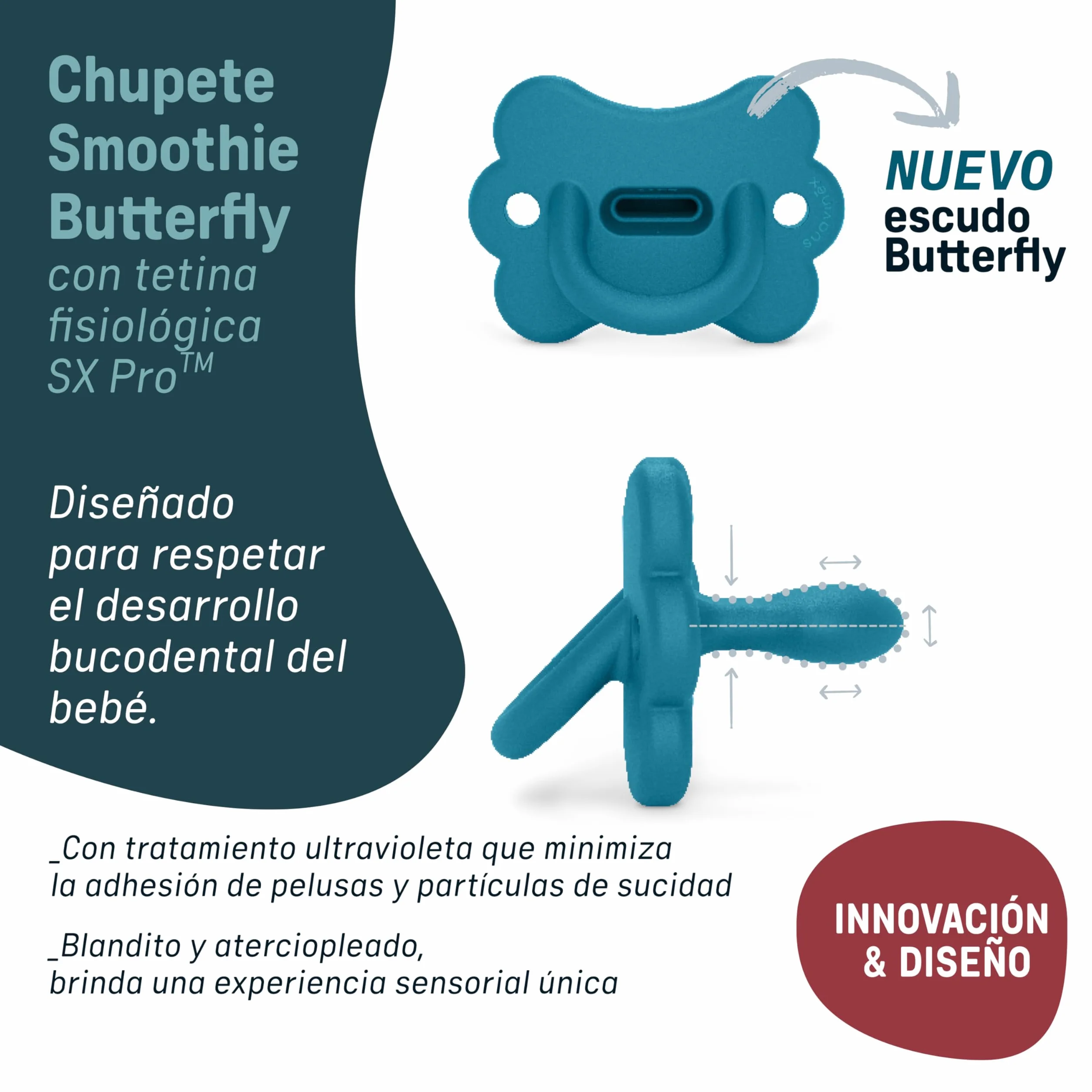 Suavinex Chupete Todo Silicona para Bebés 0/6 Meses con Tetina Fisiológica Sx Pro, Butterfly Ballad Blue