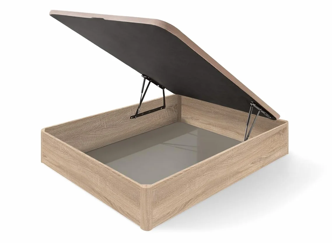 HOGAR24 ES | Canapé Abatible con Tapa Transpirable 3D y Válvulas de Transpiración | Arcón de Almacenaje Gran Capacidad | Esquinas Redondeadas | Color Roble Cambrian | Medidas: 135x190 cm