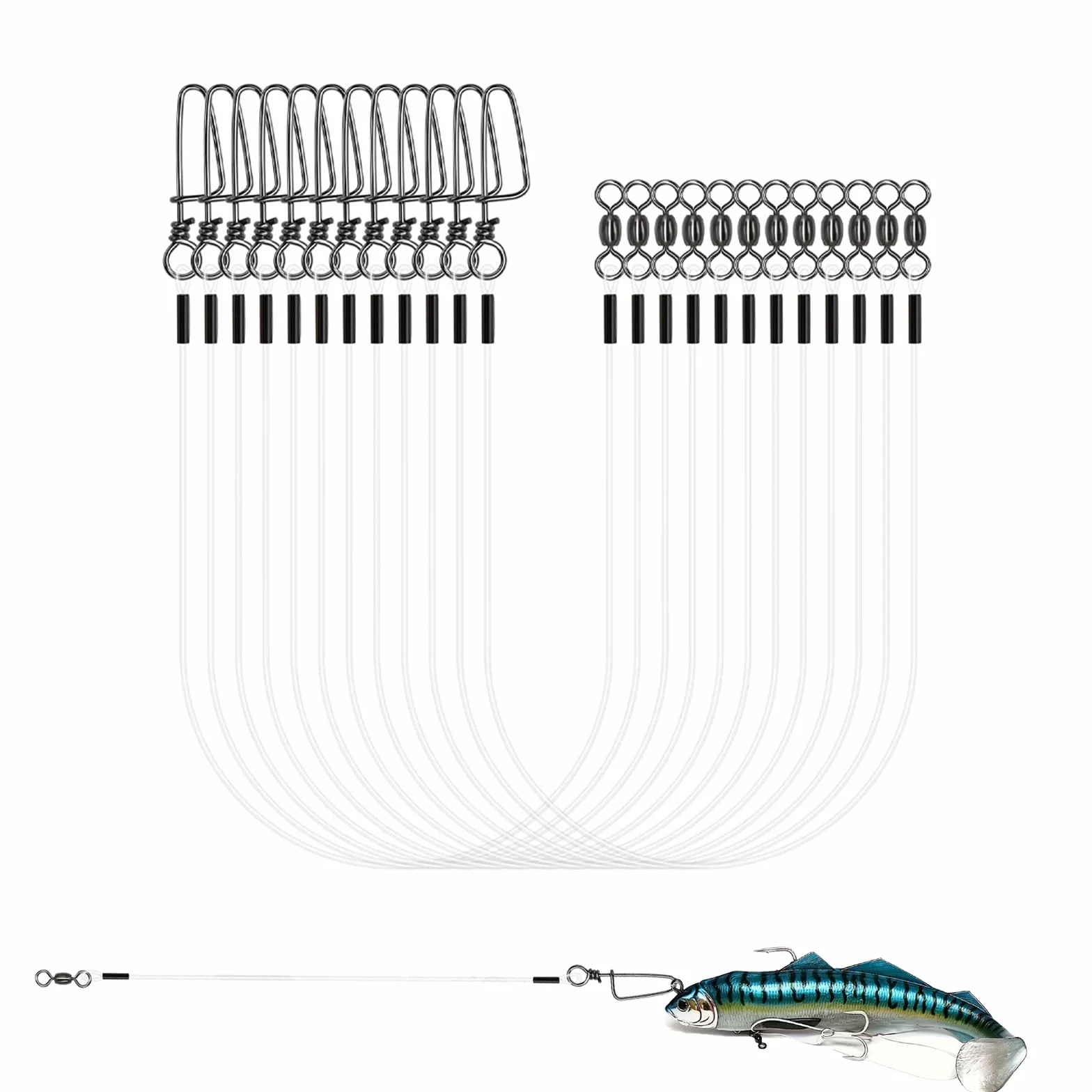 Línea de Líder de Acero de 12 Piezas, Fluorocarbono con Eslabón Giratorio, Accesorios de Pesca para Spinning