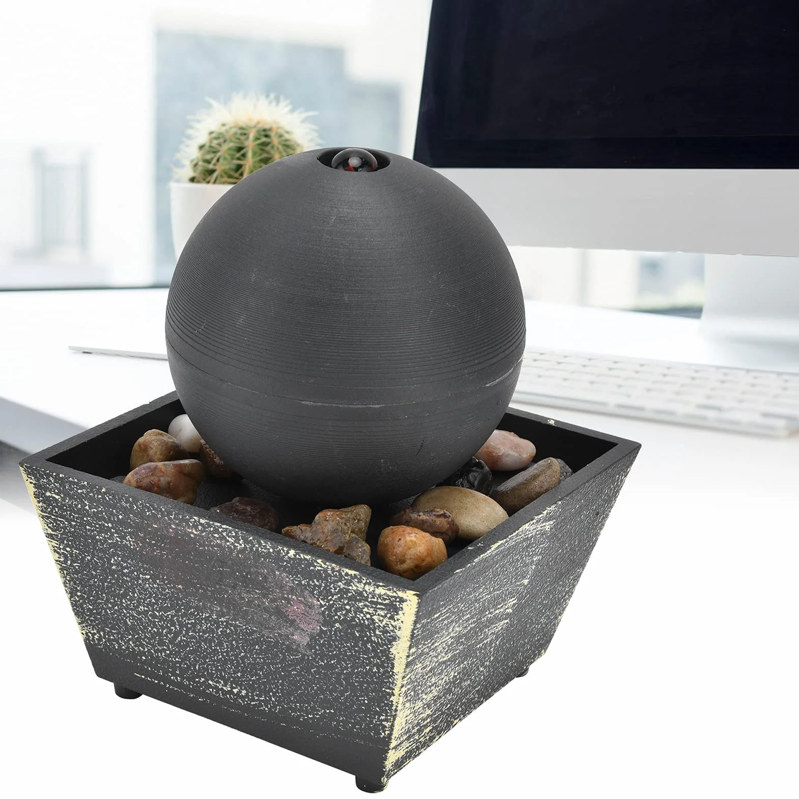 Fuente de la Cascada de Escritorio USB Función de Agua Zen con alimentación con Dispositivo de Flujo de Agua de Bola Grande de circulación de Interior Mini Feng Shui Fuente de la