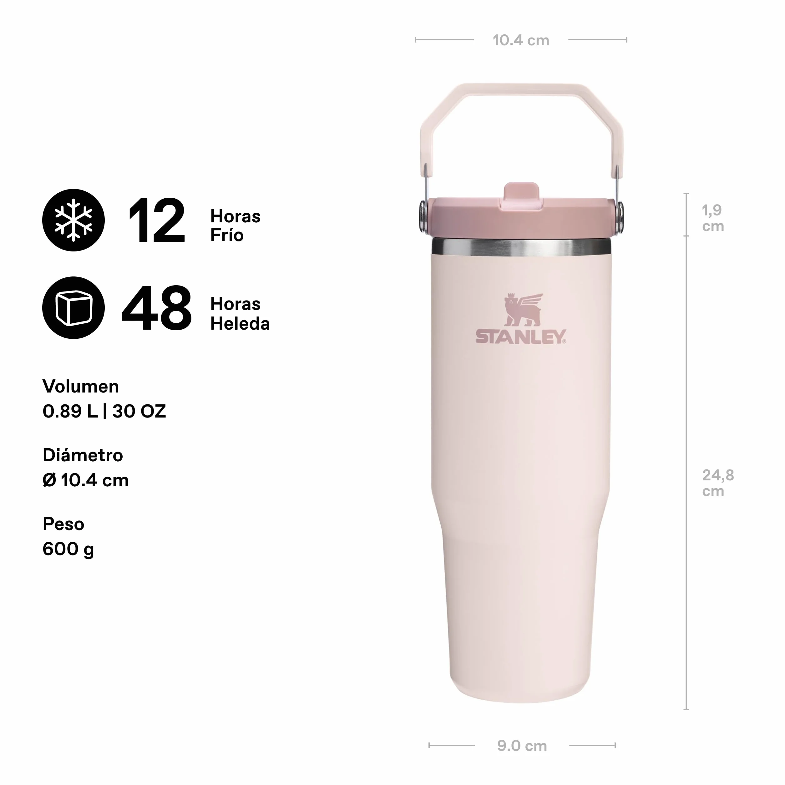 Stanley Flip Straw Tumbler 1.0 Botella Agua 0.89L Acero Inoxidable Sin BPA Conserva Frío 12 Horas Rose Quartz