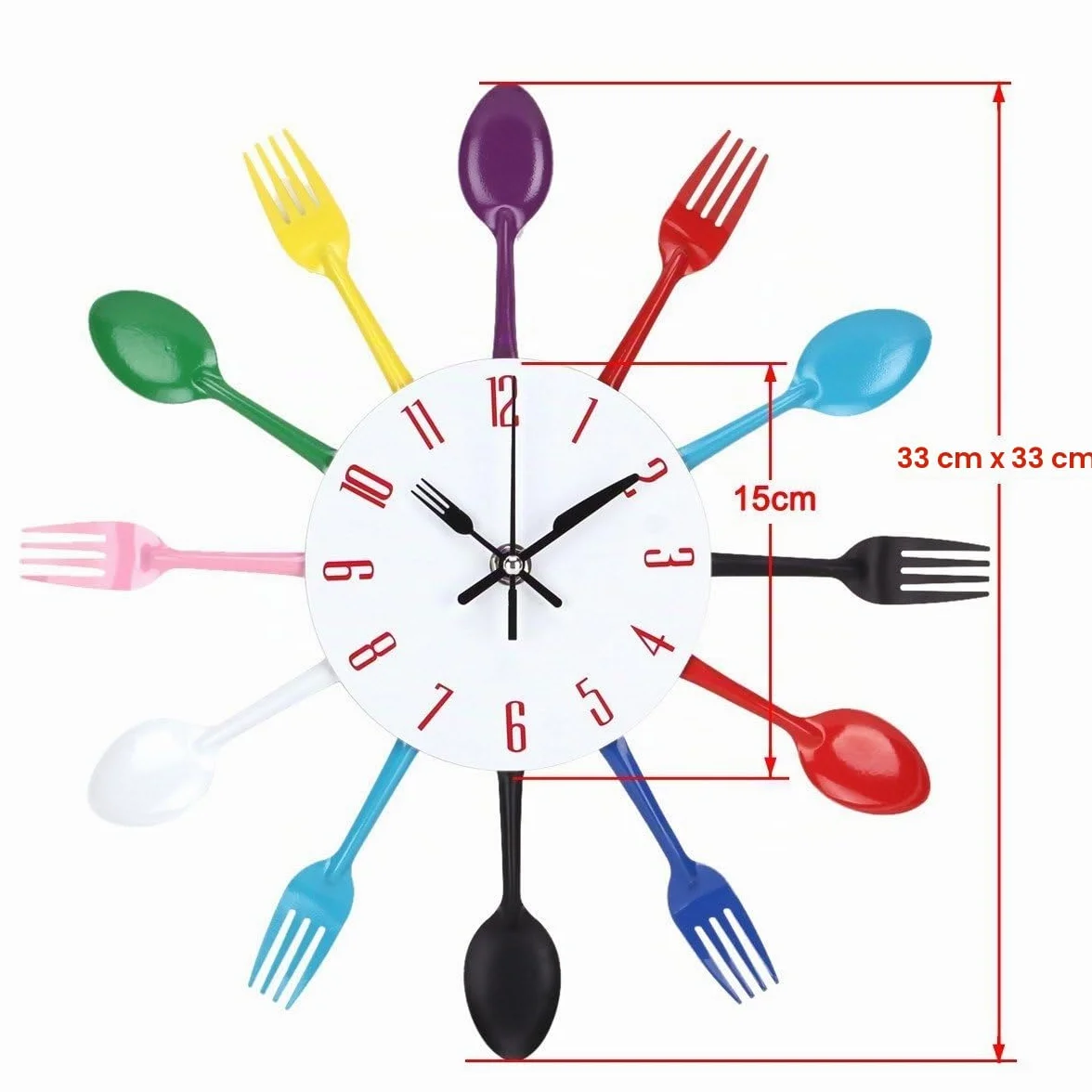 Reloj de cocina efecto espejo con diseño de cuchara, tenedor, cubertería, adhesivo extraible en 3D para decoración del hogar