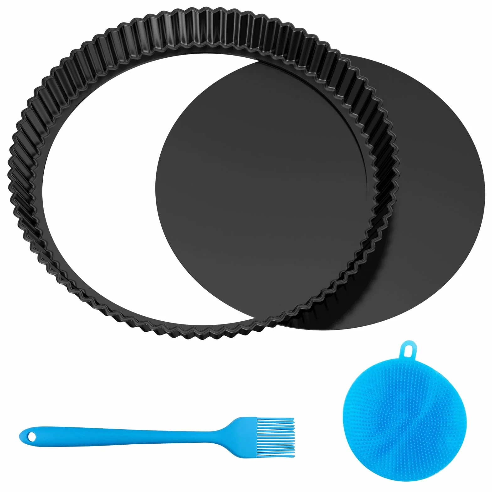 Lixiluxia Moldes Tartas Redondo 28cm, Molde para Quiche con Base Extraíble, Molde Tartaletas de Acero al Carbono Antiadherentes, Forma de Quiches, para Pasteles, Pizza, Tarte Tatin, Pie Pan, Negro