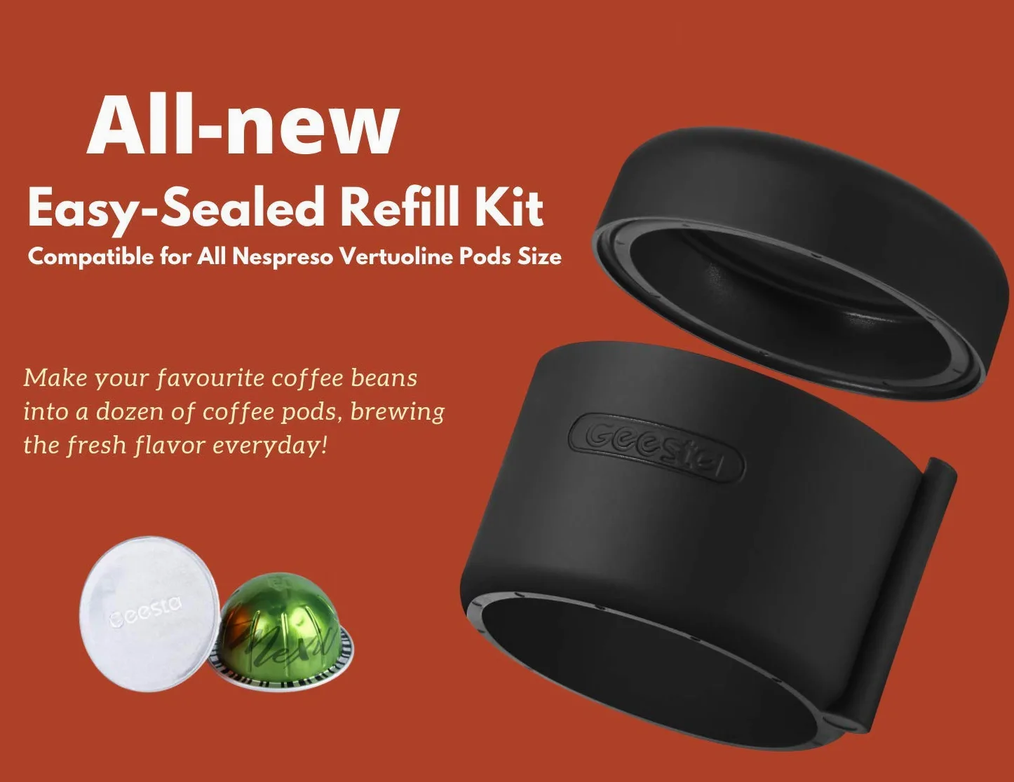 Kit de recambio de cápsulas de café de fácil sellado para Nespresso Vertuoline con un cepillo, cuchara, soporte de cápsulas reutilizable y 80 sellos de aluminio de alta calidad