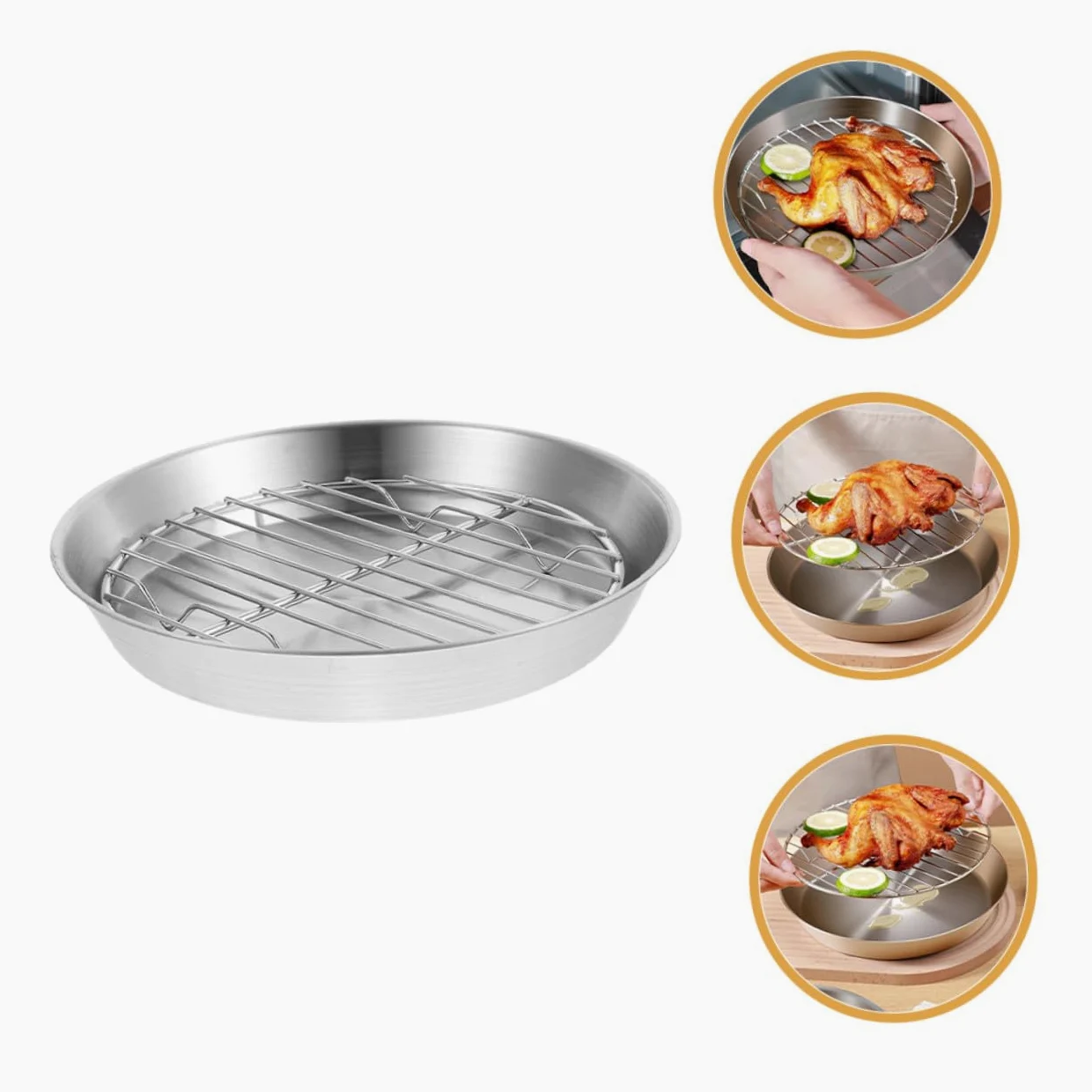 Bandeja de Horno de Acero Inoxidable con Rejilla Resistente y Multiusos para Asar Carne Pescado y Verduras Bandeja con Drenaje para Parrilla y Cocina