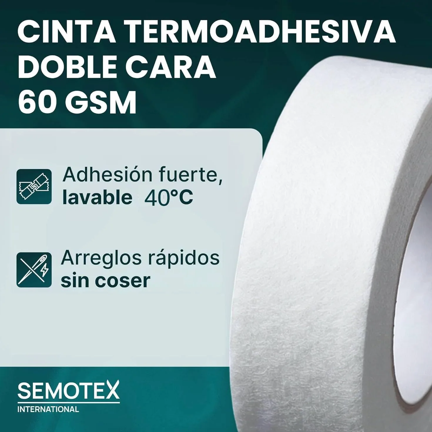 Cinta Termoadhesiva para Dobladillos EXTRA FUERTE - 50 Metros x 20 mm - Cinta Adhesiva Dobladillos. Cinta para Cortinas, Bajo Pantalón, Vestidos, Vaqueros - 20 milímetros ancho