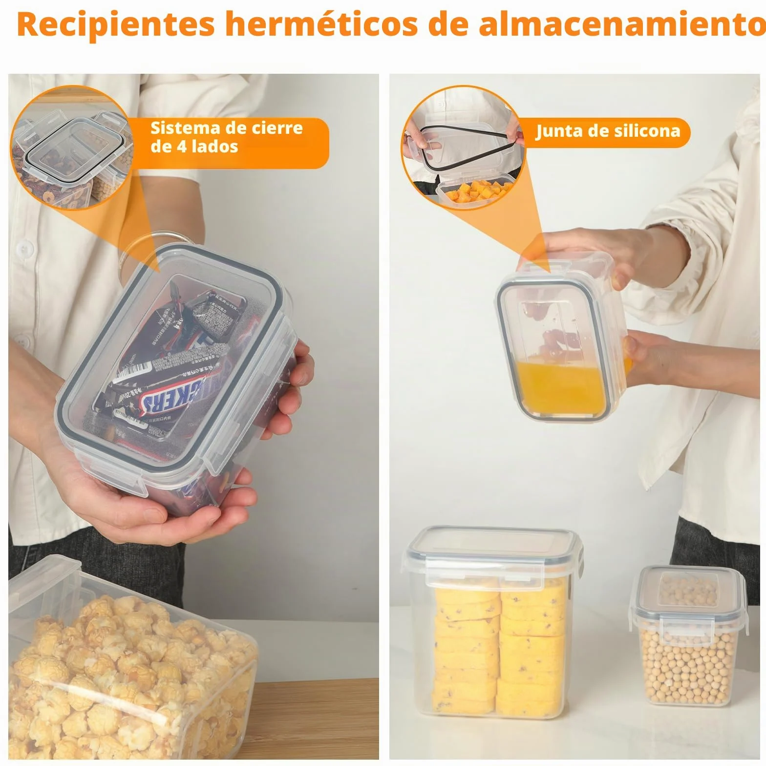 Withosent Botes Cocina Almacenaje 24 Piezas, Recipientes Alimentos de Plástico, Botes Cocina Hermeticos Contenedores para Cereales, Pasta, Granos, Harina (2L 1,4L 0,8L)