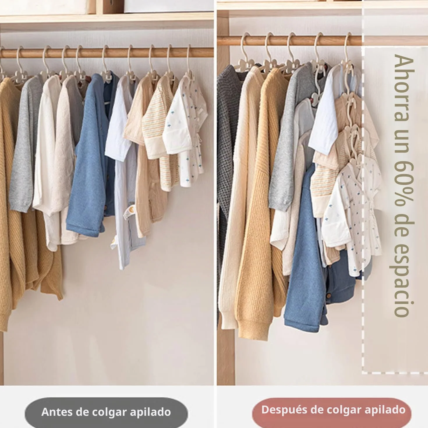 Perchas Bebe Apilables con Ganchos de Mariposa, Plástico Antideslizantes, Juego de 20, Ahorro de Espacio (Rosa + Blanco)