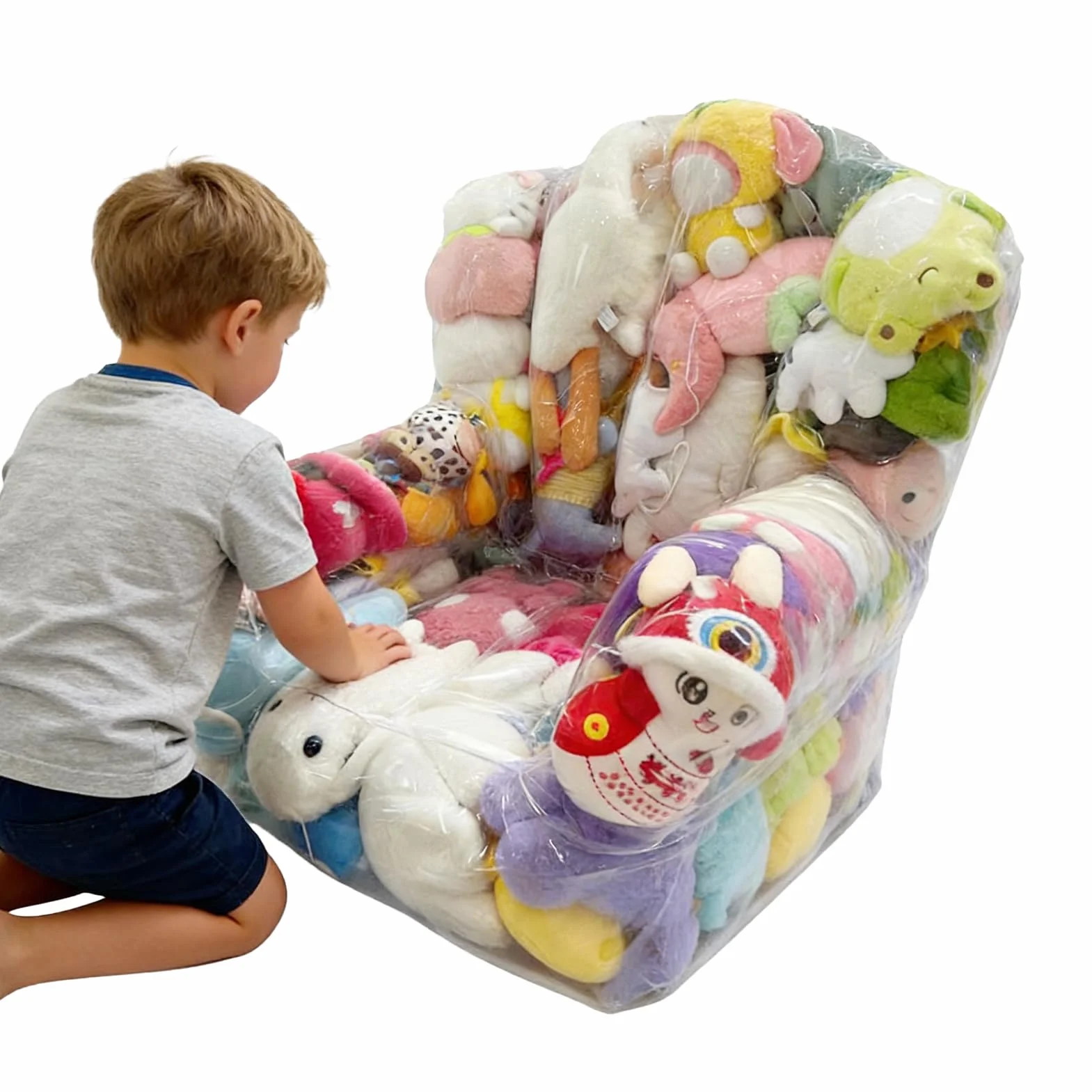 Almacenamiento Para Animales de Peluche en Forma de Puf | Transparente Para Juguetes de Peluche - Sillón Puf Para Almacenar Peluches - para Guardería Dormitorio Sala de Juegos Sala de Estar Niños