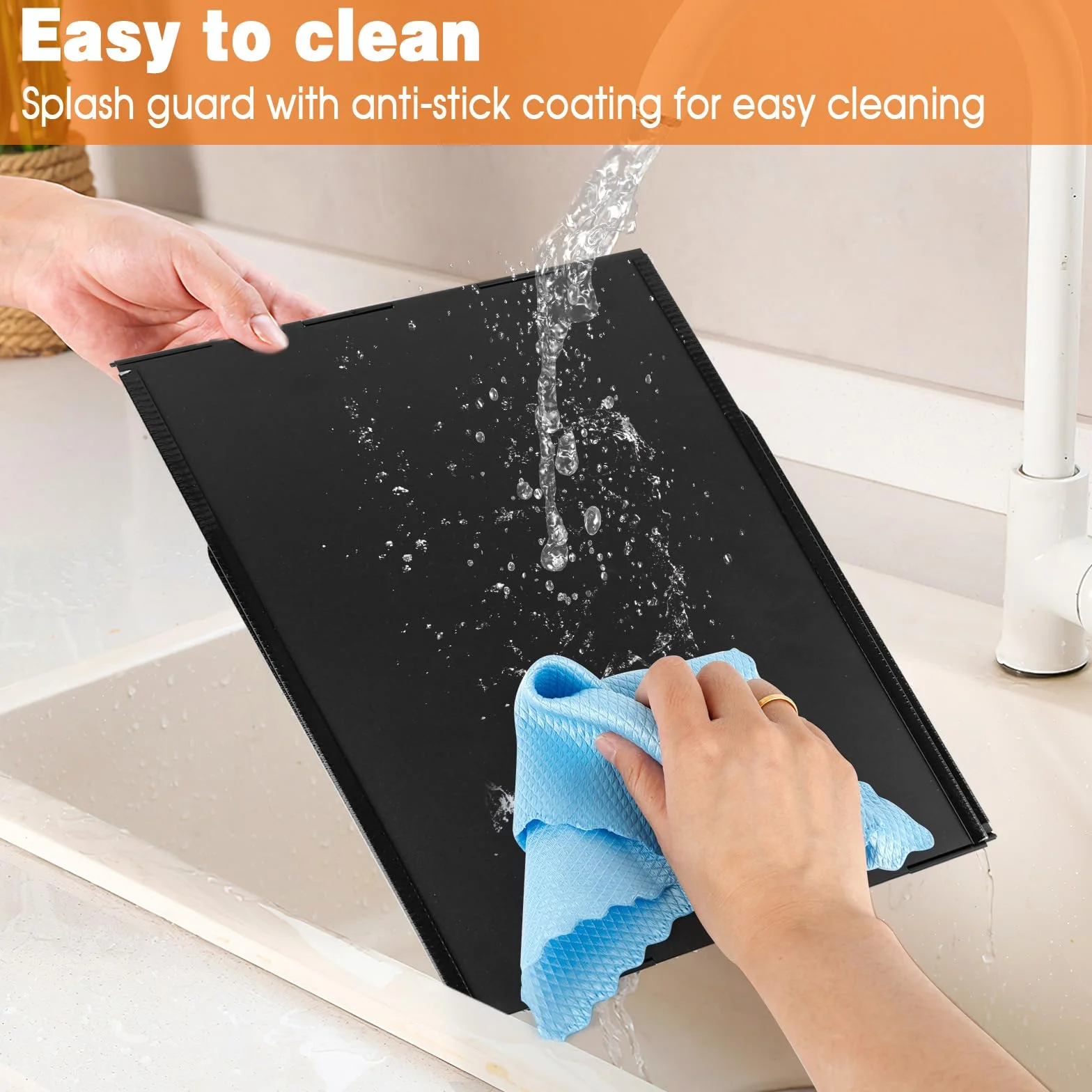 76*29*30cm Protector Salpicaduras Cocina, 3 Lados Panel Protector Antisalpicaduras Cocina Plegable Resistente al Calor, Protección Antisalpicaduras Pantallas con paño de limpieza, para Cocinar/Hornear