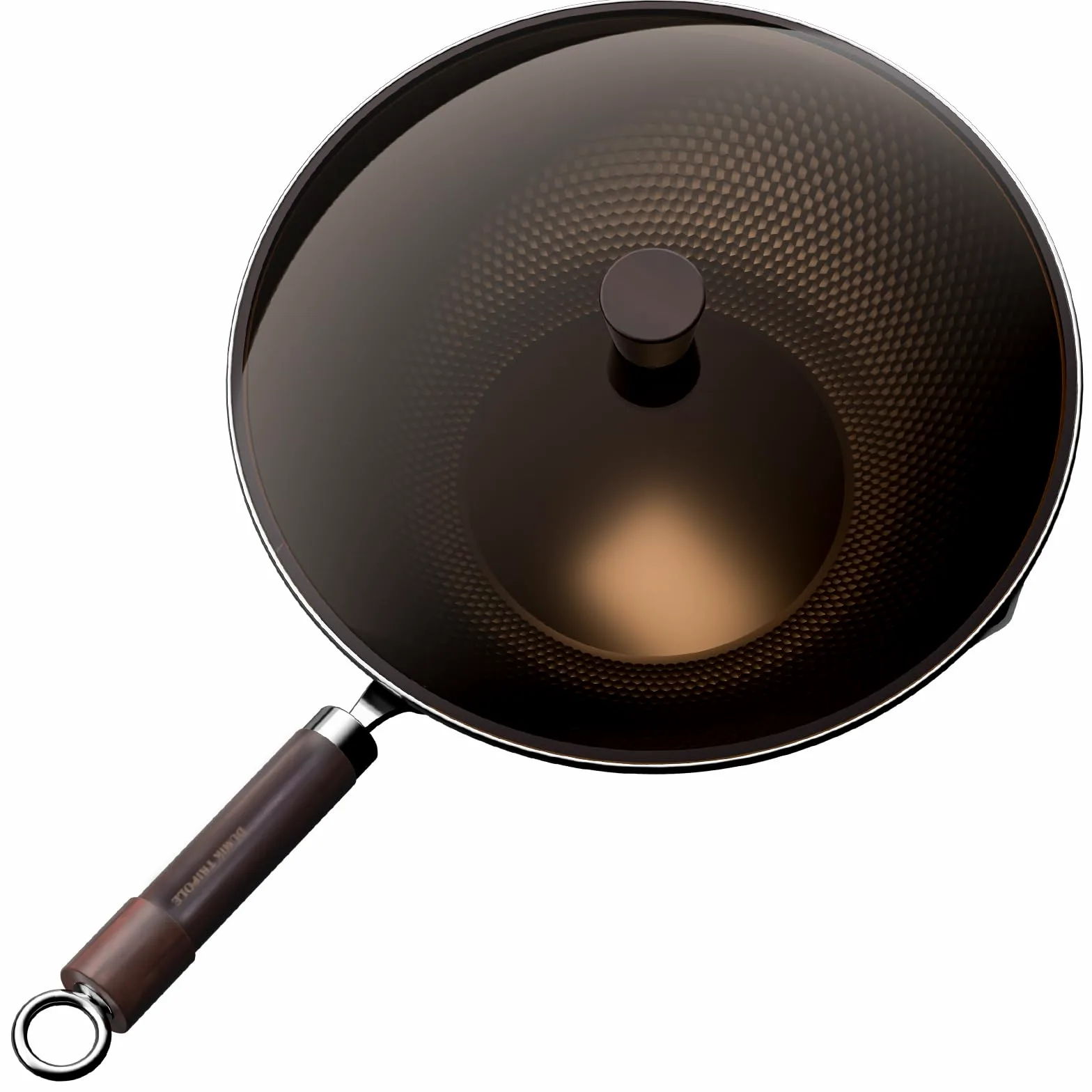 Sartén para wok de acero al carbono, woks tripole nitrurados previamente sazonados de fondo plano y sartenes antiadherentes, wok japonés con tapa de vidrio para todas las estufas, regalo