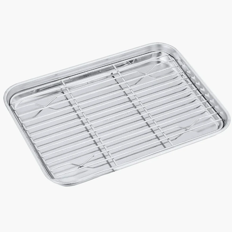 Bandeja de horno extraíble Parrilla rectangular de acero inoxidable Bandeja para hornear galletas Placa con rejilla de enfriamiento Gadget de cocina Sartén antiadherente para horno Horno Rejilla de