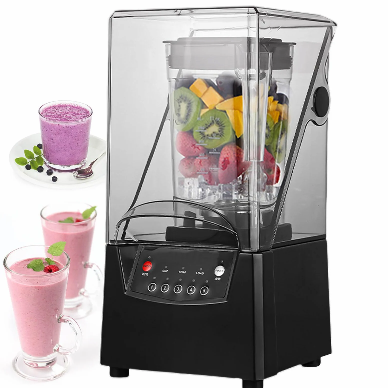 Licuadora Profesional Silenciosa Para Batidos - Base Eléctrica De 1.8 L Batidora Con Silenciador, 5 Ajustes Preestablecidos Y Cuchillas De Acero Inoxidable, Picadora De Hielo Comercial