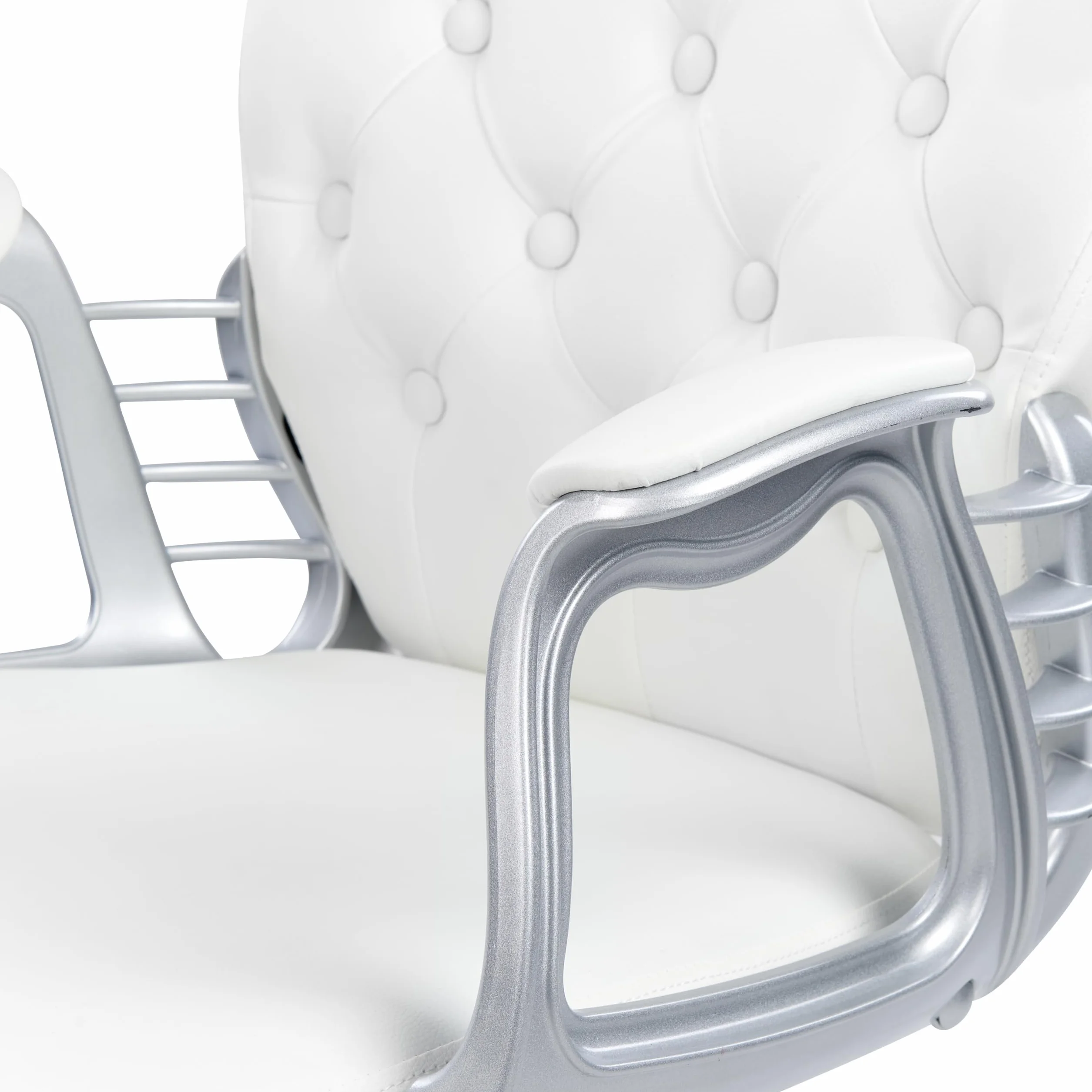 Beliani Silla de Oficina reclinable de Piel sintética Blanco Plateado Negro Giratorio Princess