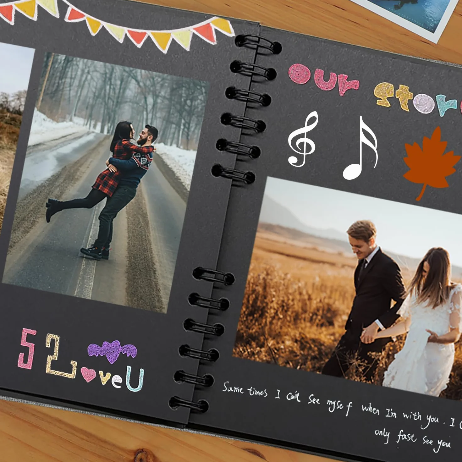 Álbum de Fotos Scrapbook, Álbum de Fotos Scrapbooking DIY 19.5x19.5 cm Papel Kraft Rígido, De 30 Páginas Negras Albumes De Recortes, para Anniversary Cumpleaños