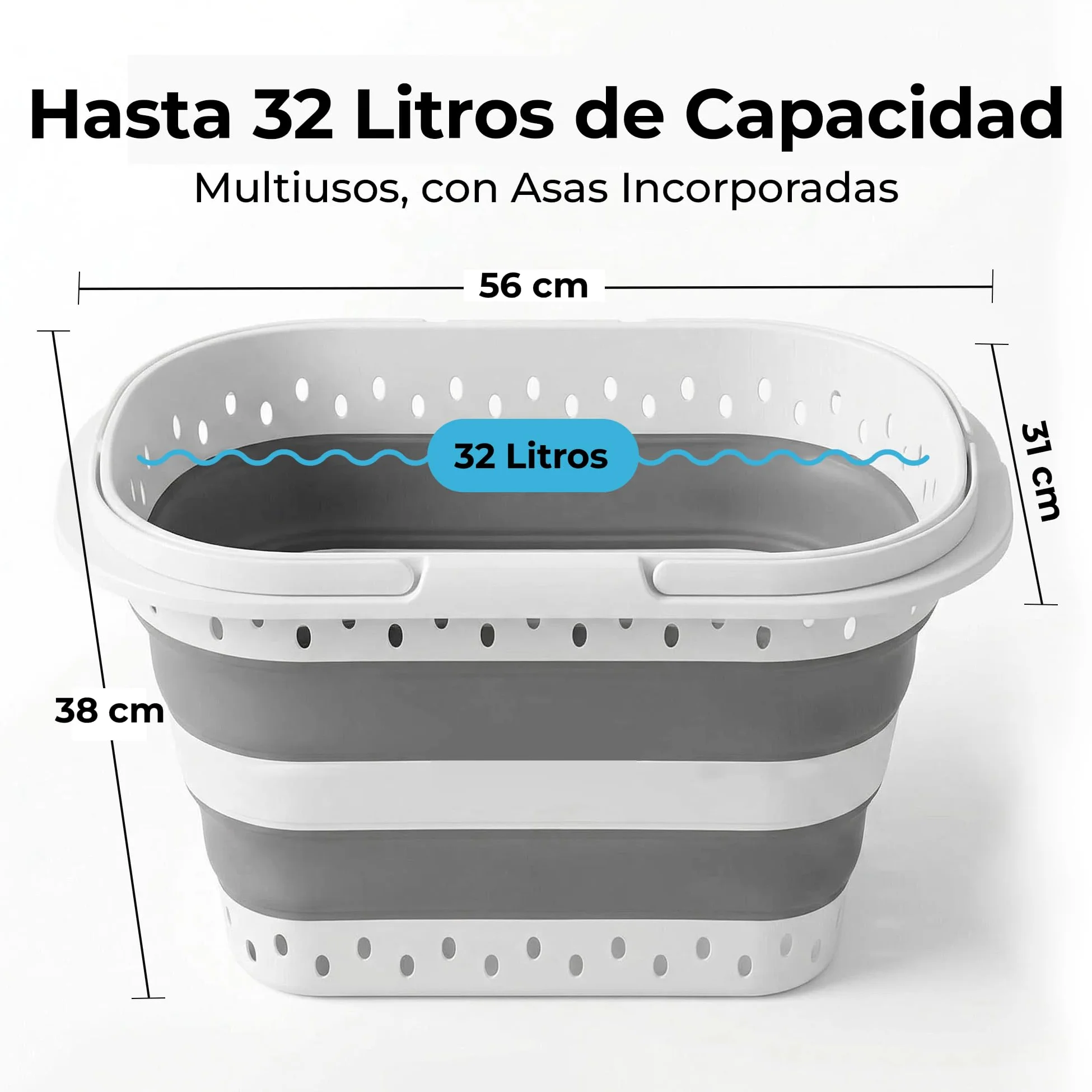 Cesto Plegable de Colada 32L CIA&CO, Cesta de Ropa Plegable de Silicona con Asas, Compacta y Portátil, Ahorra Espacio, para Lavandería, Camping, Cocina, Fregadero y Limpieza