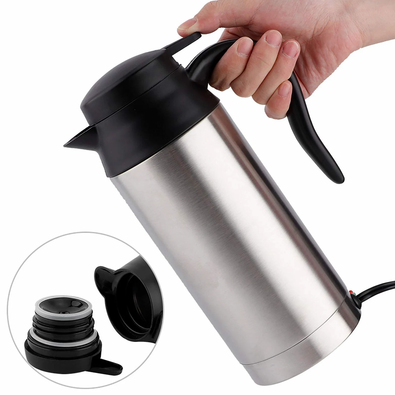 Tetera eléctrica de acero inoxidable de 750 ML para coche, reemplazo de té y café para termo, taza de calentamiento de agua, 12 V