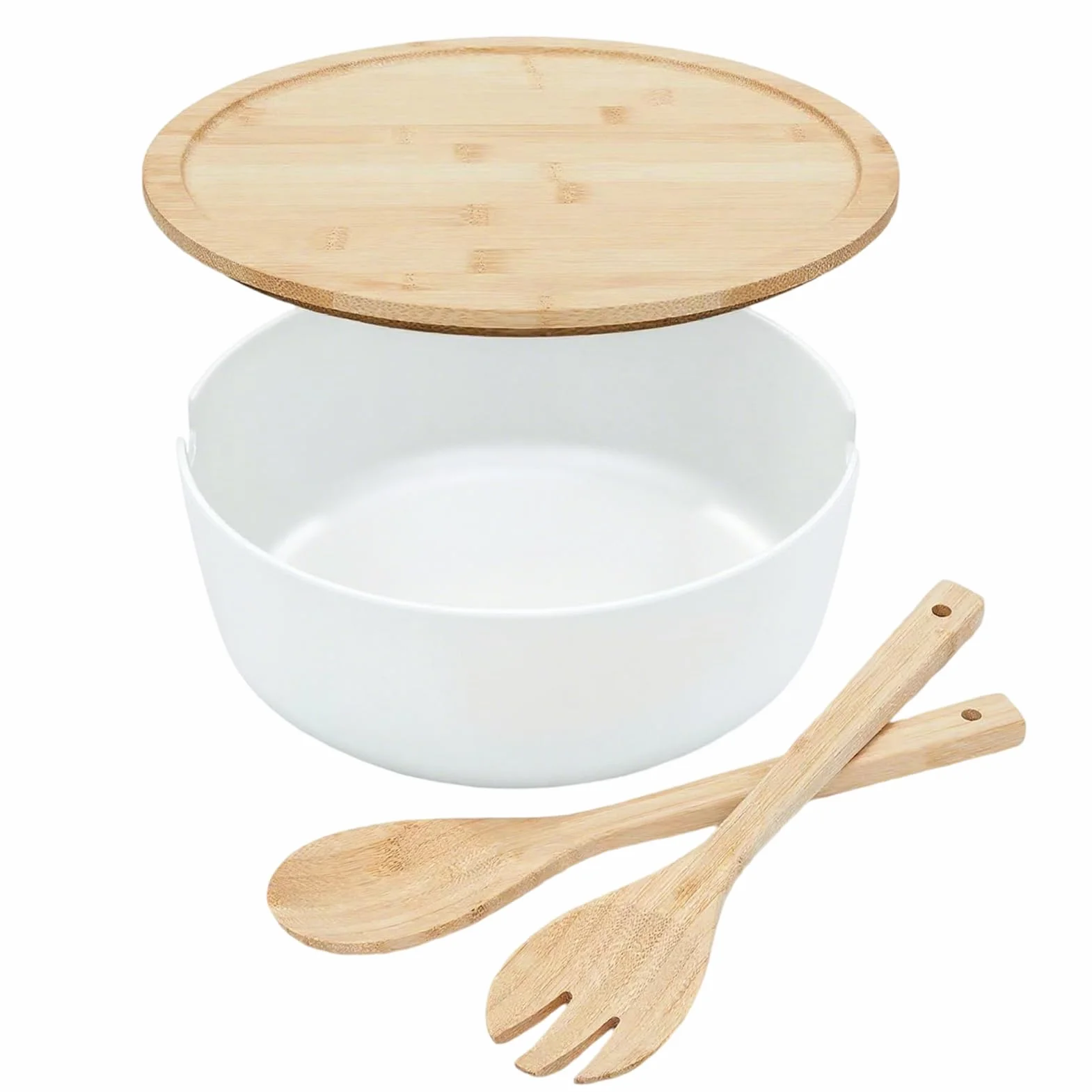 Ensaladera Ensaladeras De Madera Vajilla Cuchara Tenedor | Ensaladera Con Tapa Contenedores Alimentos Snacks Pasta Cereales Fideos Preparación Comidas Almuerzo Cena Camping Hogar
