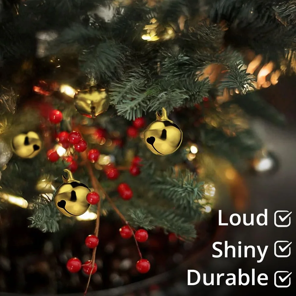 120PCS Mini Cascabeles Dorados Campanas de Cobre para Manualidades Joyería Decoración Navidad Regalos – 12mm
