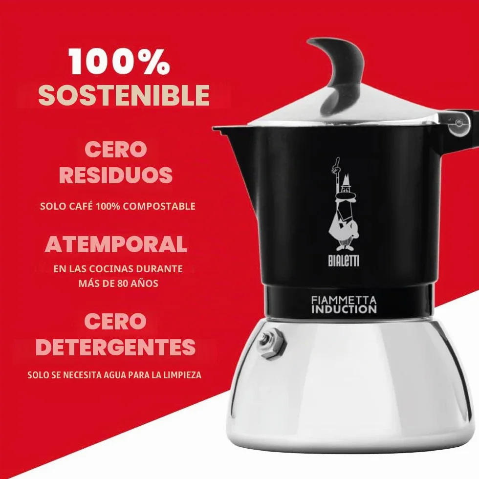 Bialetti Fiammetta Cafetera de inducción, 4 tazas (150 ml), Apto para todos los fuegos, Diseño elegante, Negro