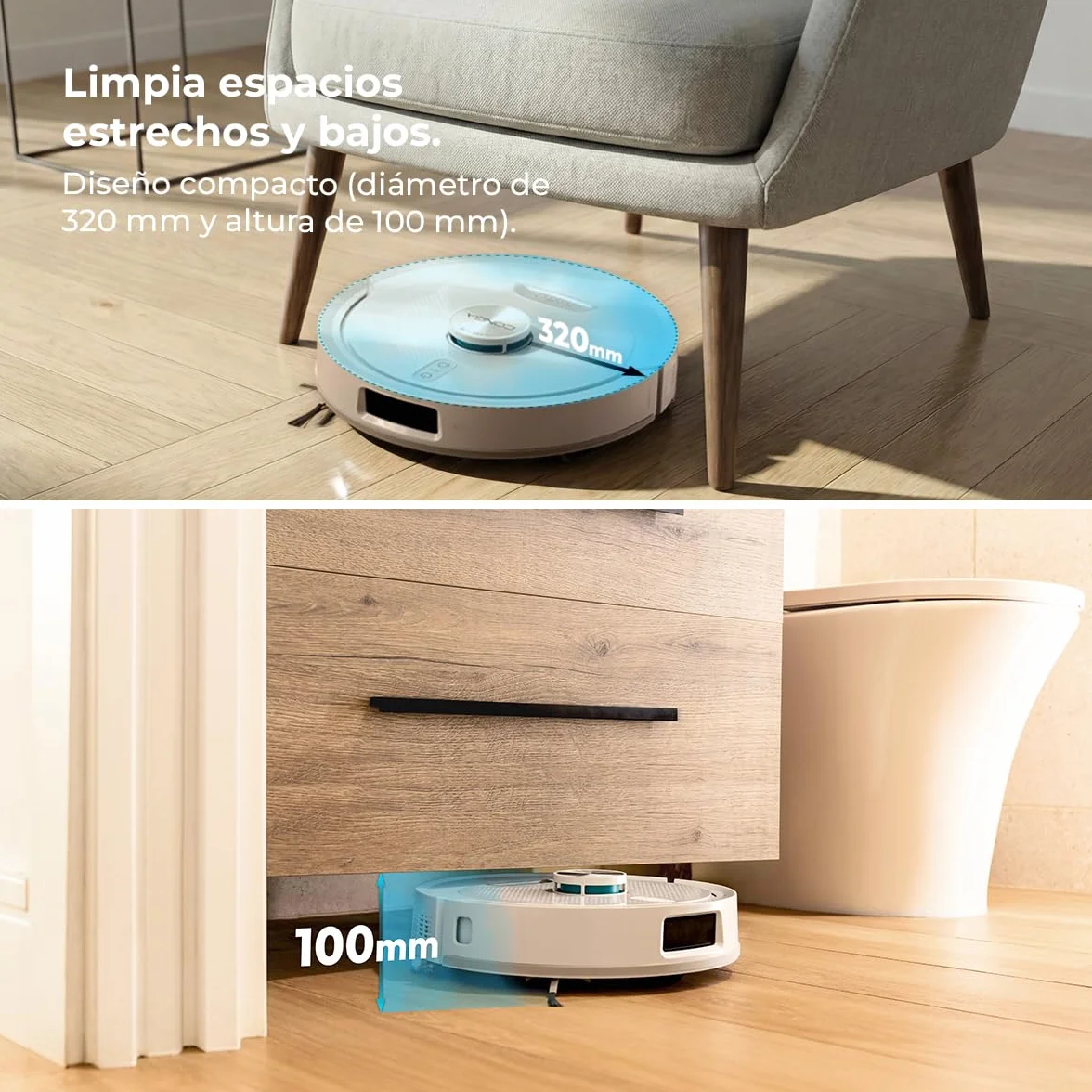 Cecotec Robot Aspirador - Base Autovaciado 3L - IA y Navegación Láser - 25000Pa - Conga Y90 Pearl. Autonomía 240mins en Modo Eco, Cepillo Silicona, Ideal Casas Mascotas, Bluetooth y WiFi, 2 Mopas