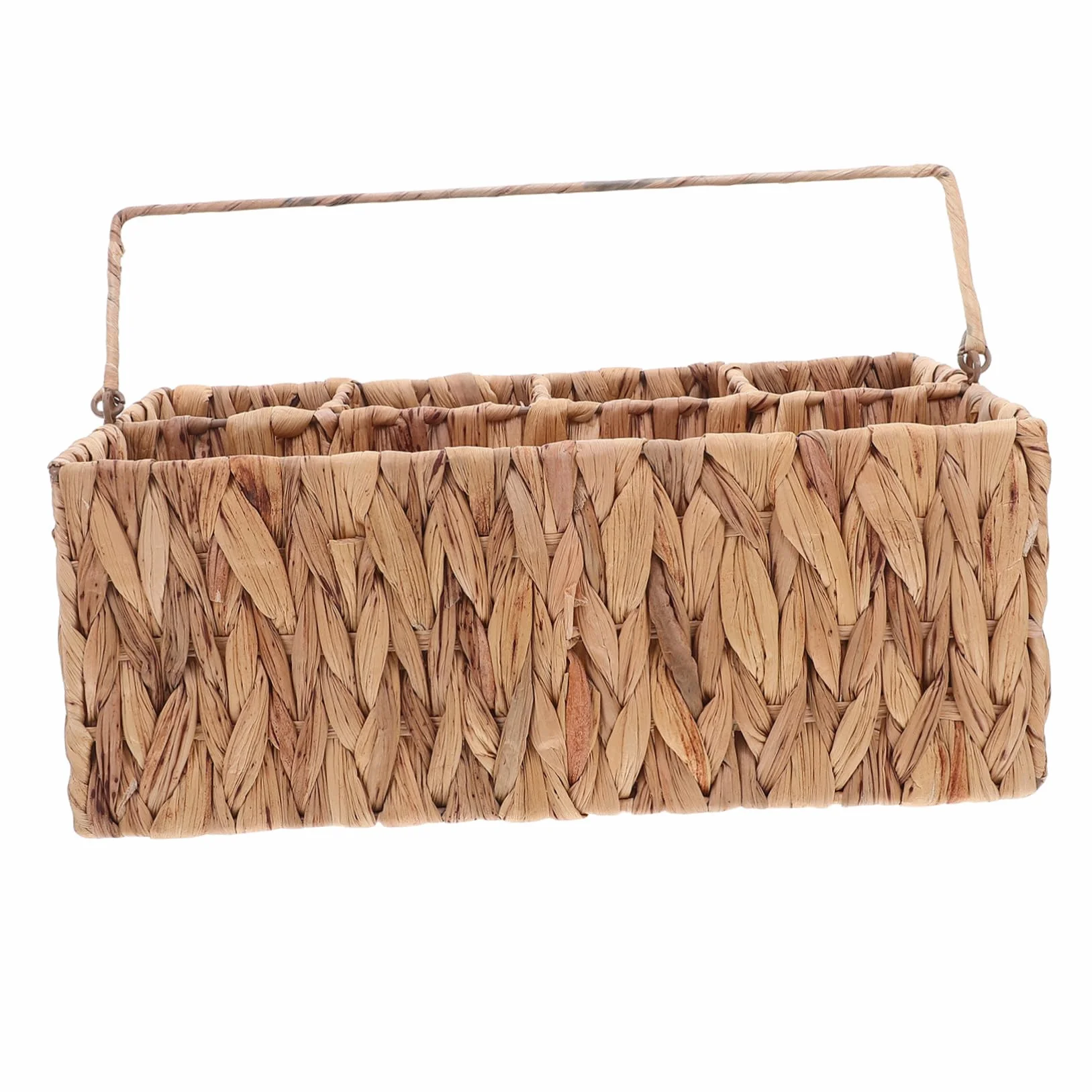 Mikinona Cesta Organizadora de Cubiertos de Mimbre con Compartimentos Cesta Portátil para Picnic Soporte para Utensilios y Condimentos Diseño Rústico y Compacto para Mesa y Almacenamiento